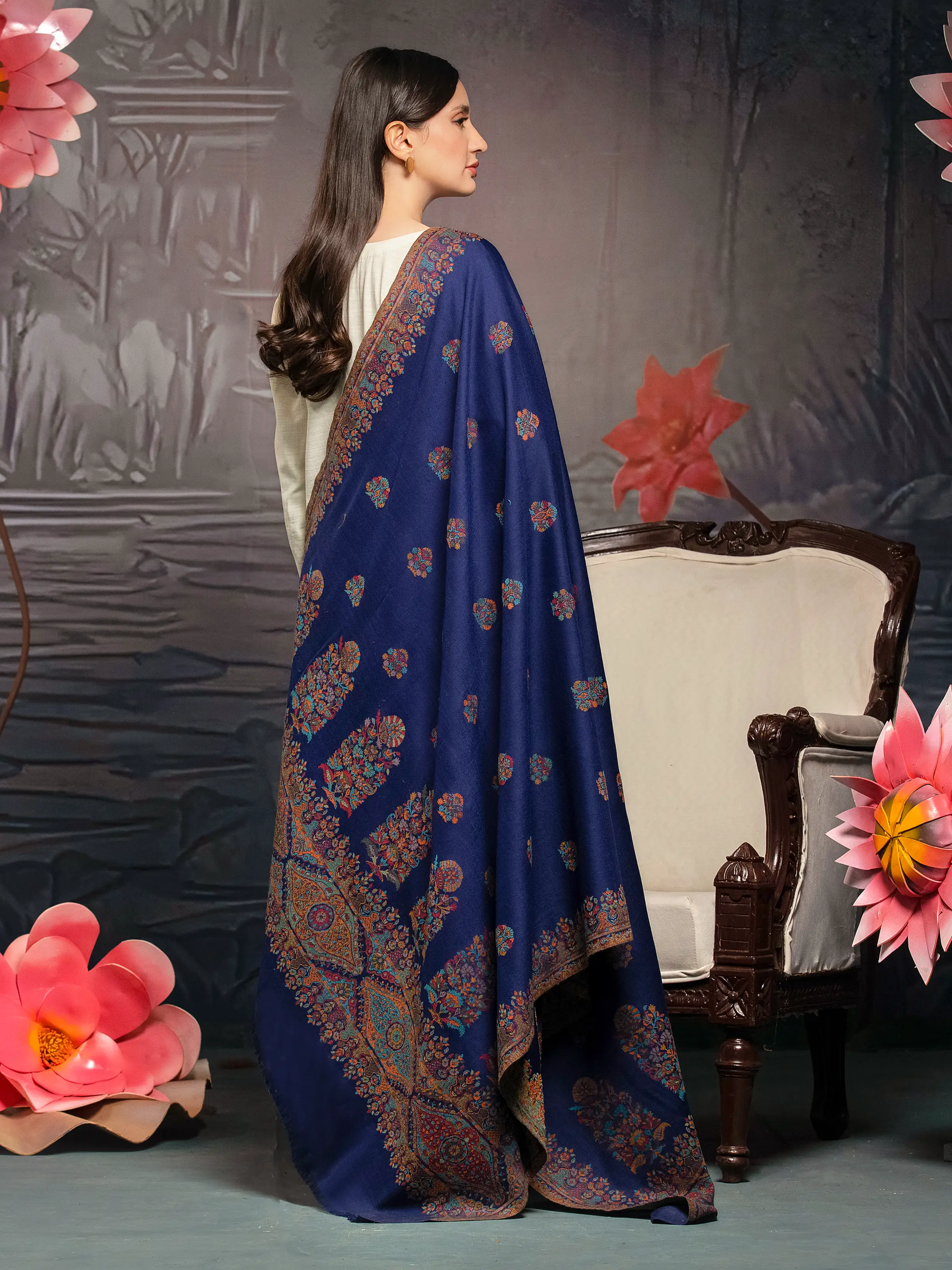 Pashmina Jacquard Zari Shawl - EWMS5-041 - Image 2