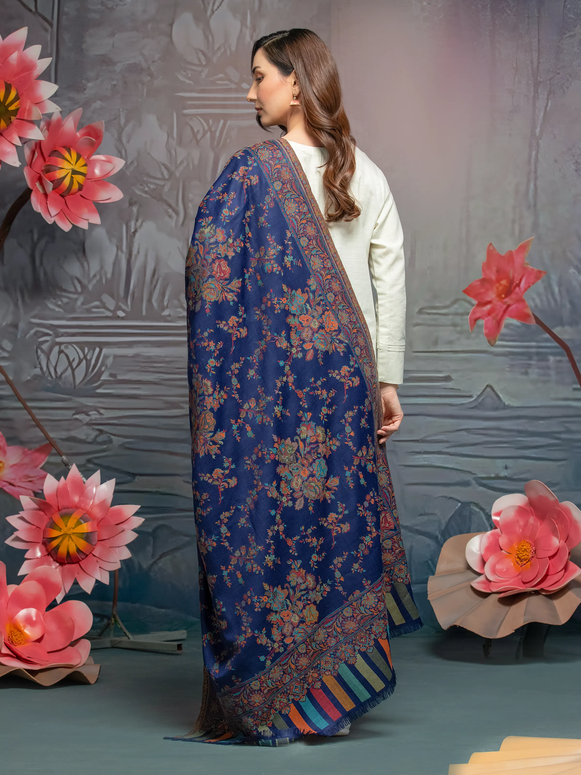 Pashmina Jacquard Zari Shawl - EWMS5-042 - Image 2