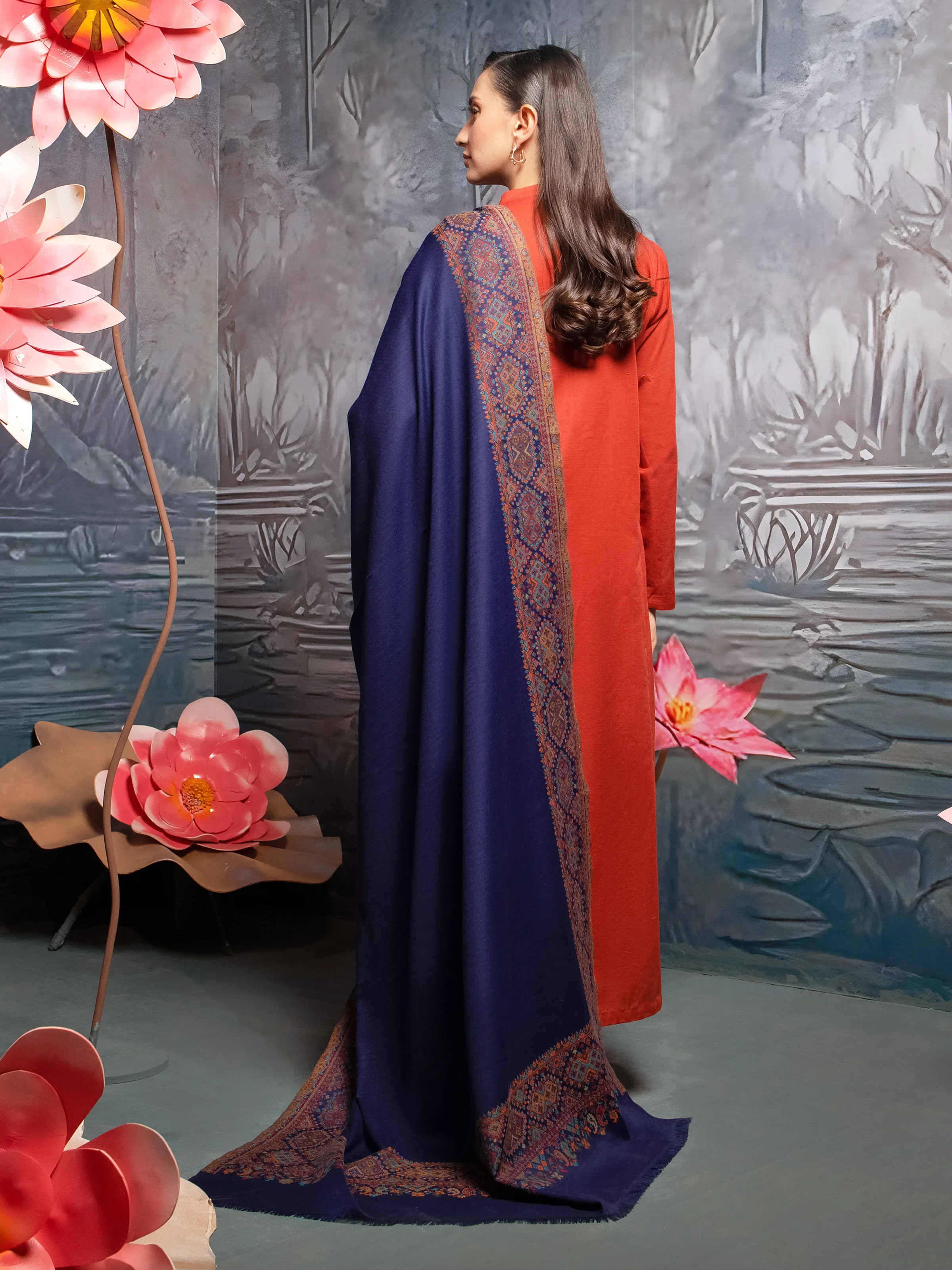 Pashmina Jacquard Zari Shawl - EWMS5-043 - Image 2