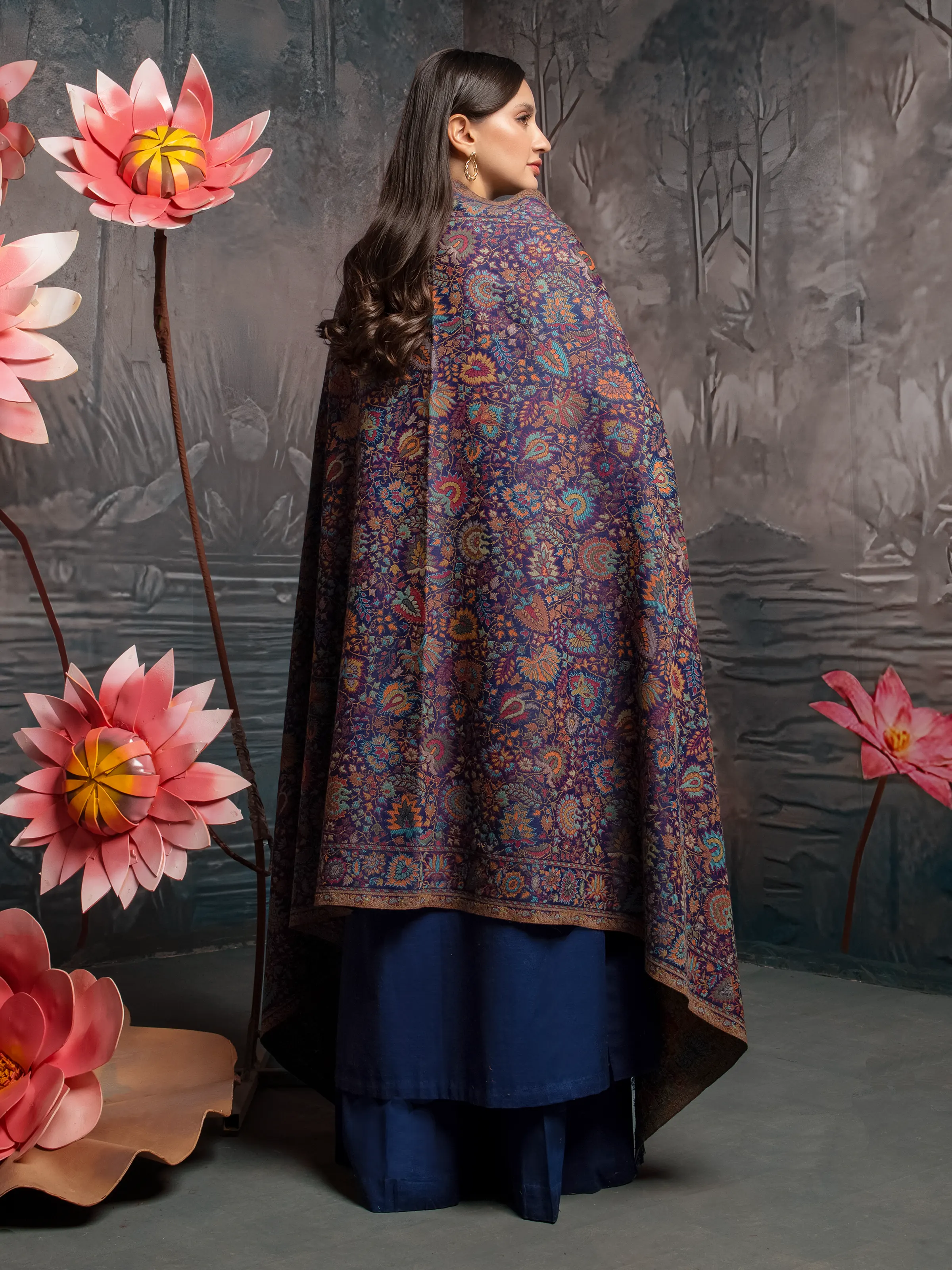 Pashmina Jacquard Zari Shawl - EWMS5-044 - Image 2