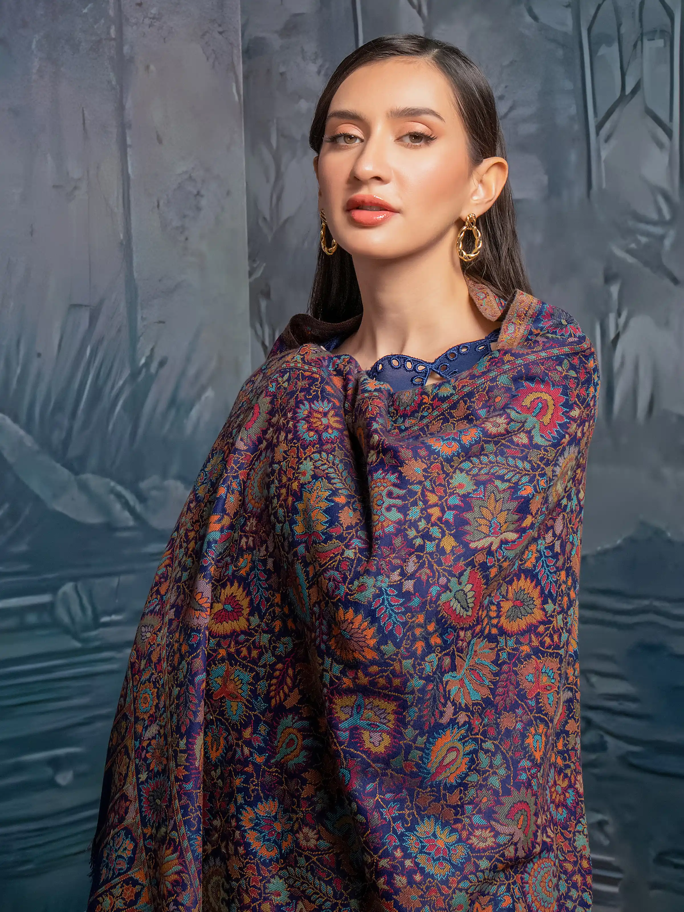 Pashmina Jacquard Zari Shawl - EWMS5-044 - Image 3