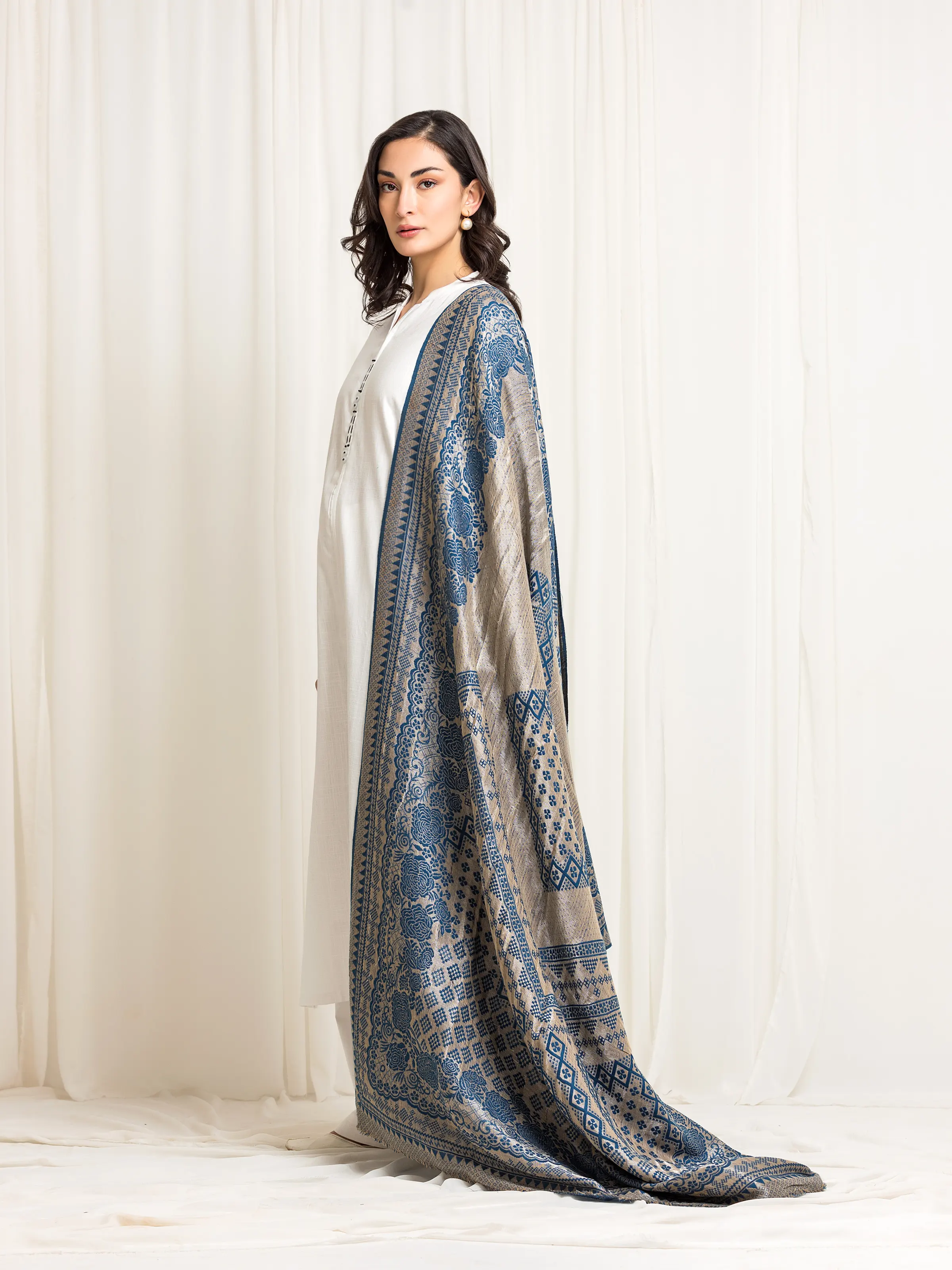 Women's Blue Shawl - EWMSJ5-005 - Image 3