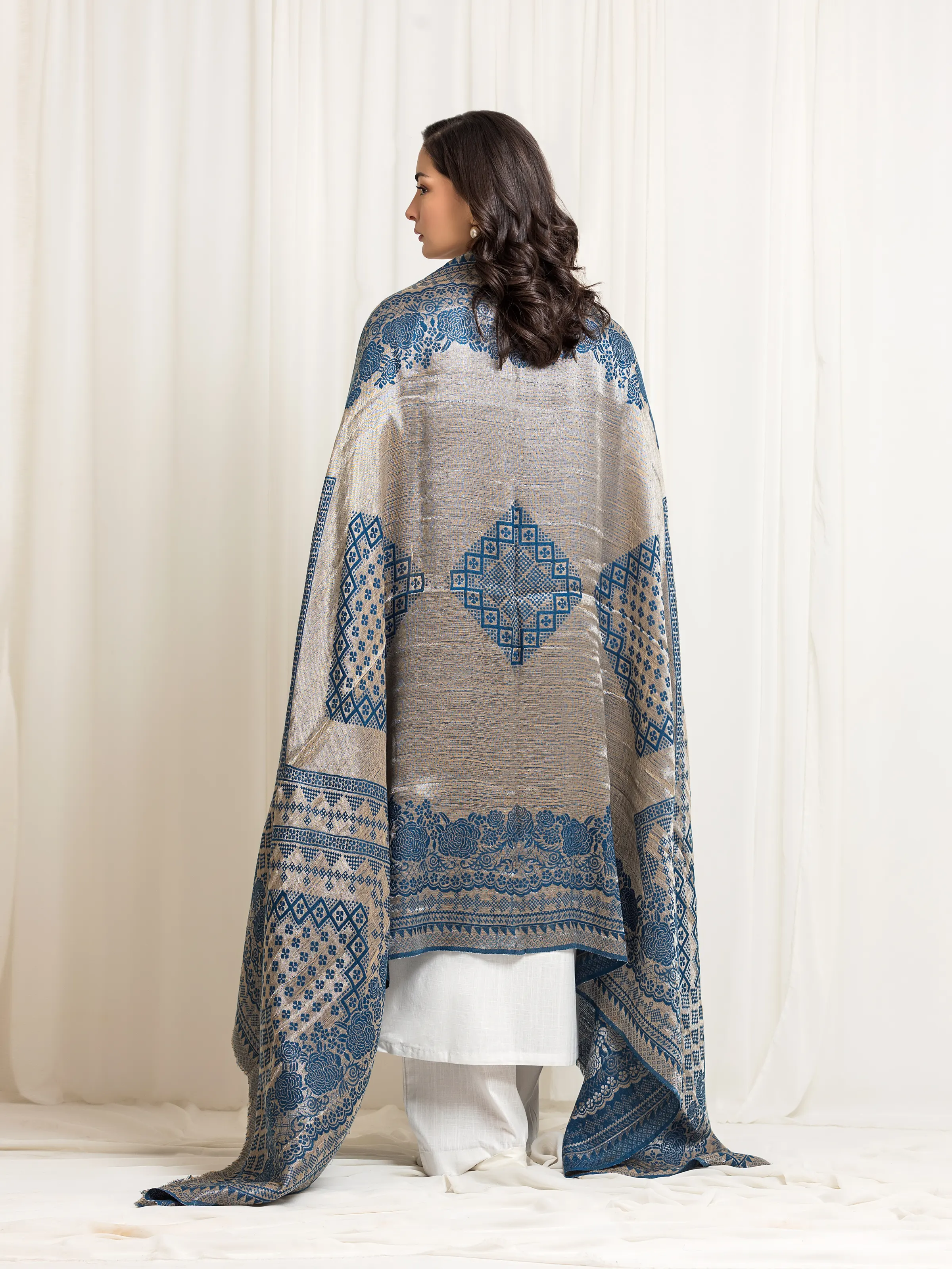 Women's Blue Shawl - EWMSJ5-005 - Image 4