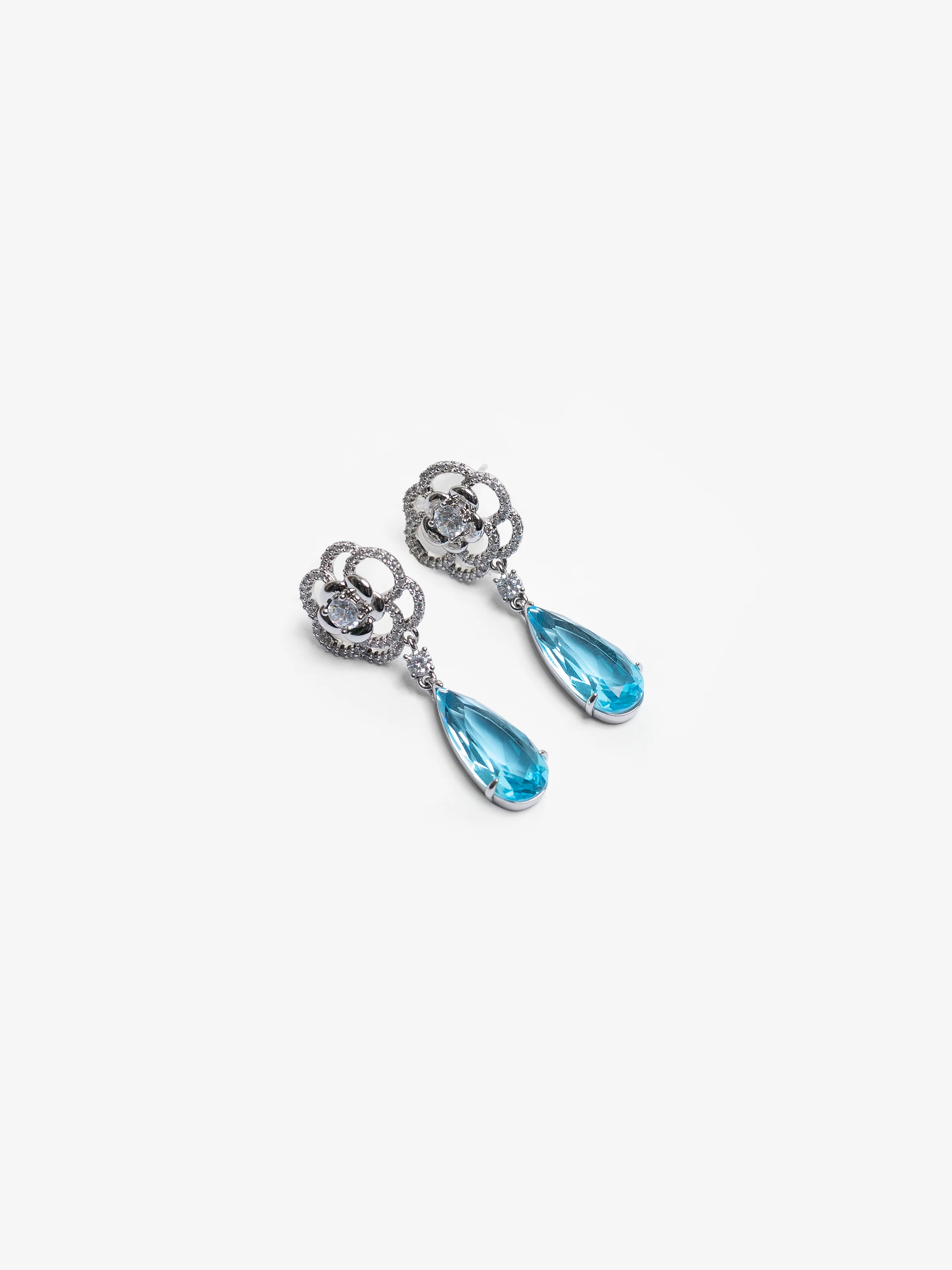 Floral Crystal Drop Earrings - EAWE5-007 - Image 2