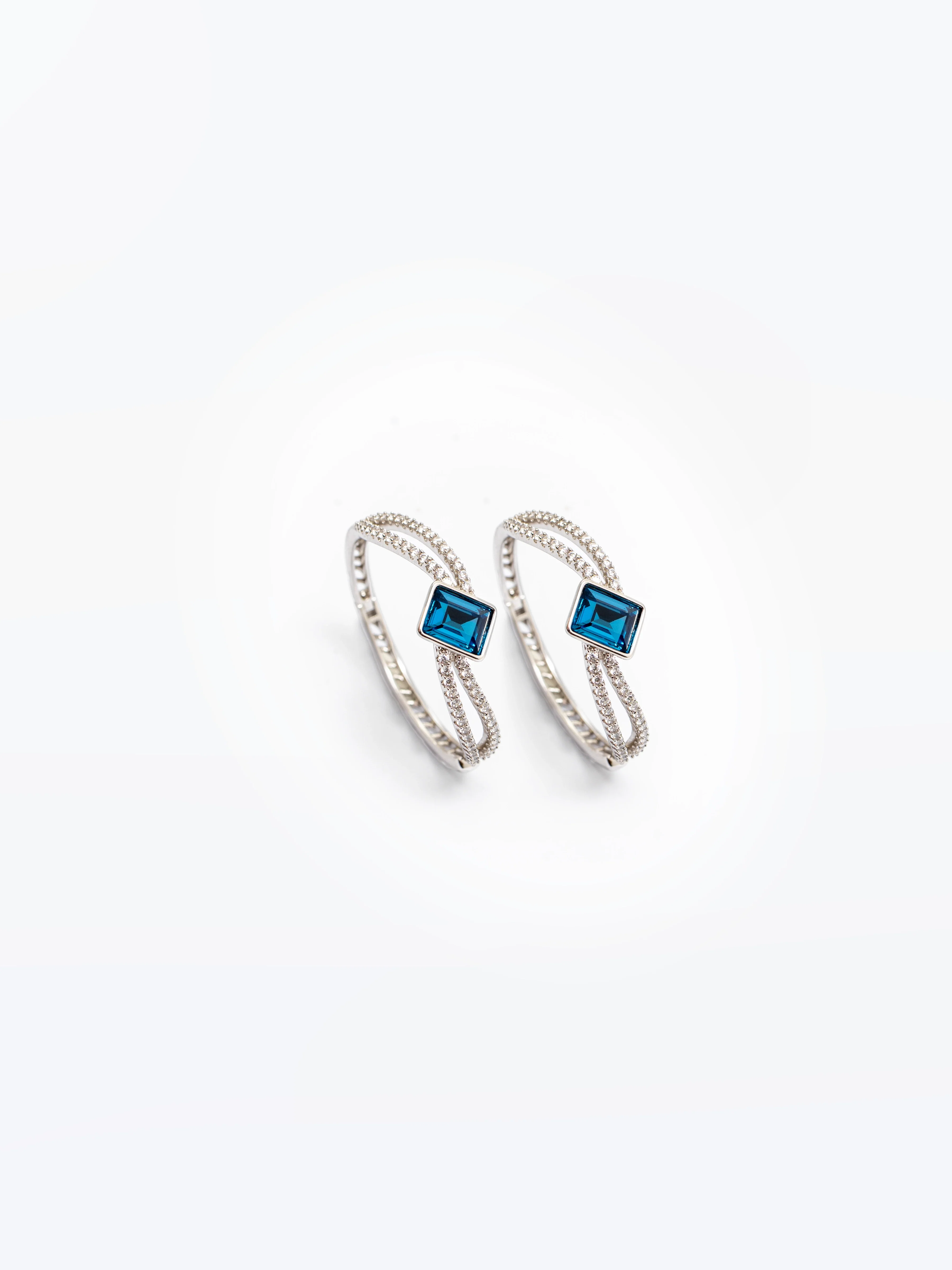 Sliver Hoop Earrings With Blue Gemstone - EAWE5-016 - Image 2
