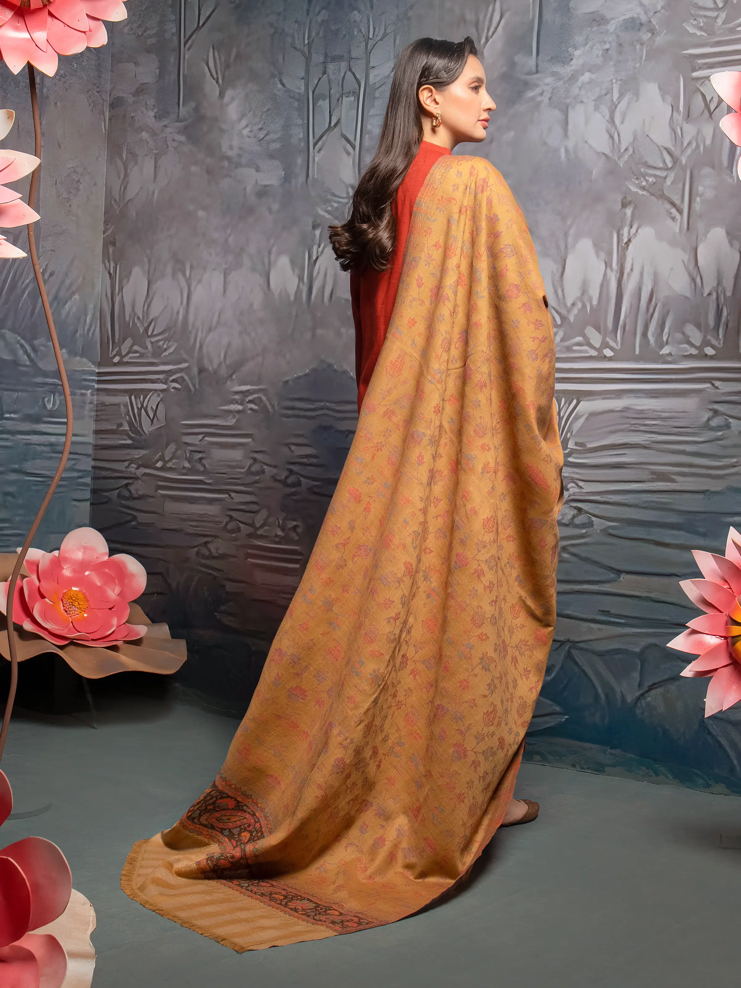 Pashmina Jacquard Zari Shawl - EWMS5-015 - Image 2