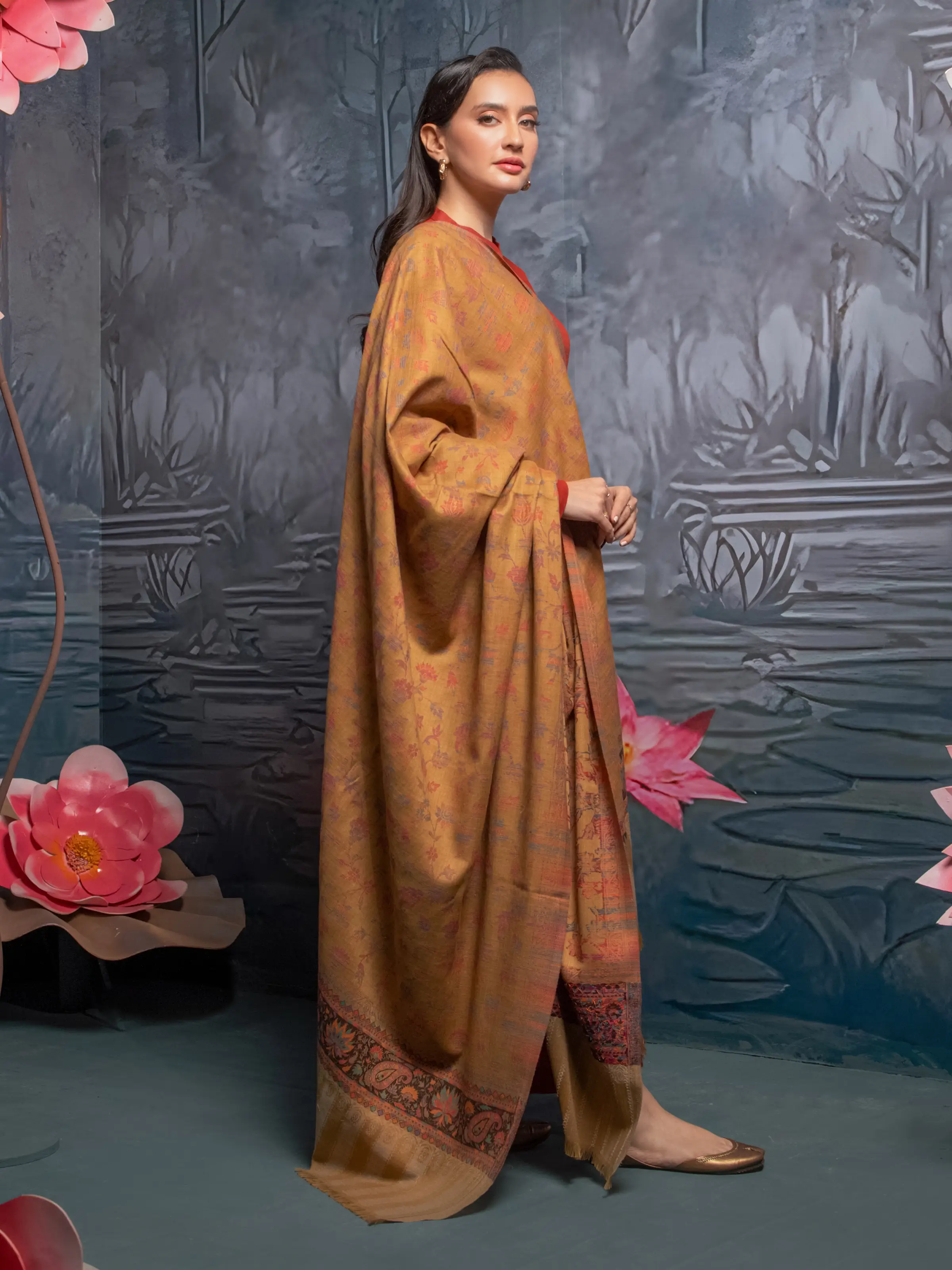 Pashmina Jacquard Zari Shawl - EWMS5-015 - Image 3