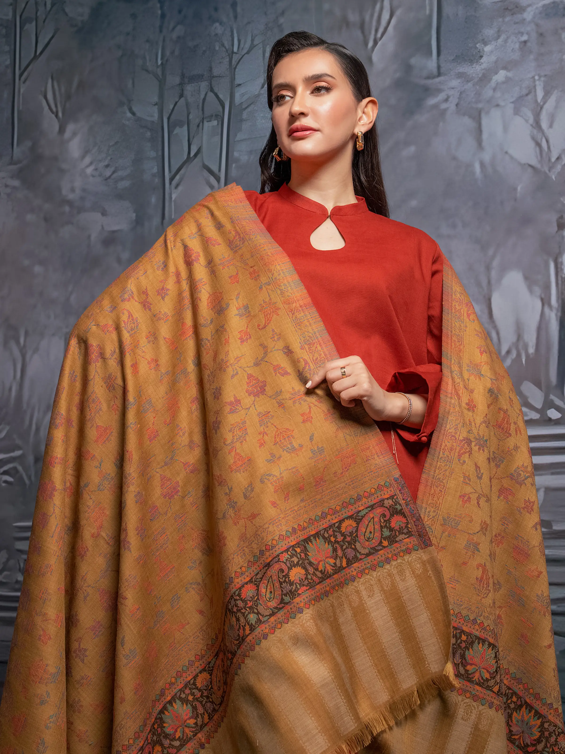 Pashmina Jacquard Zari Shawl - EWMS5-015 - Image 4