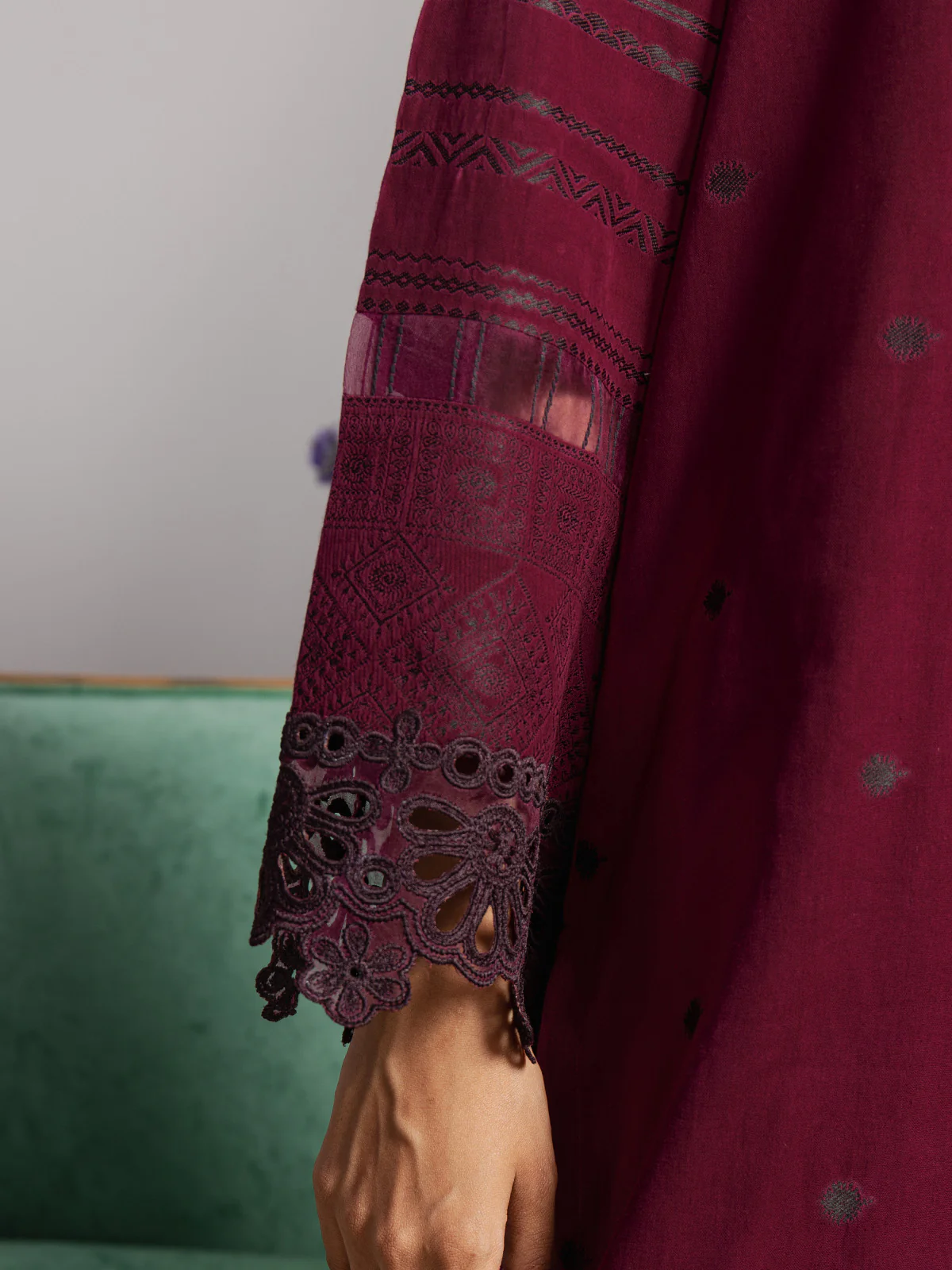 Unstitched Embroidered Jacquard Suit - EWU24V3-26751-3P - Image 3