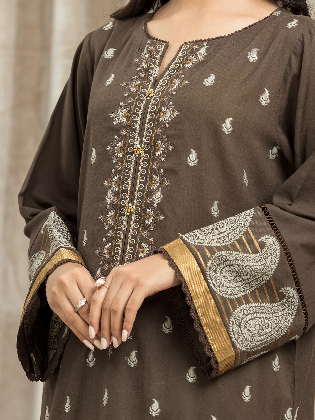 Unstitched Embroidered Jacquard Suit - EWU24V3-26733-3P - Image 2