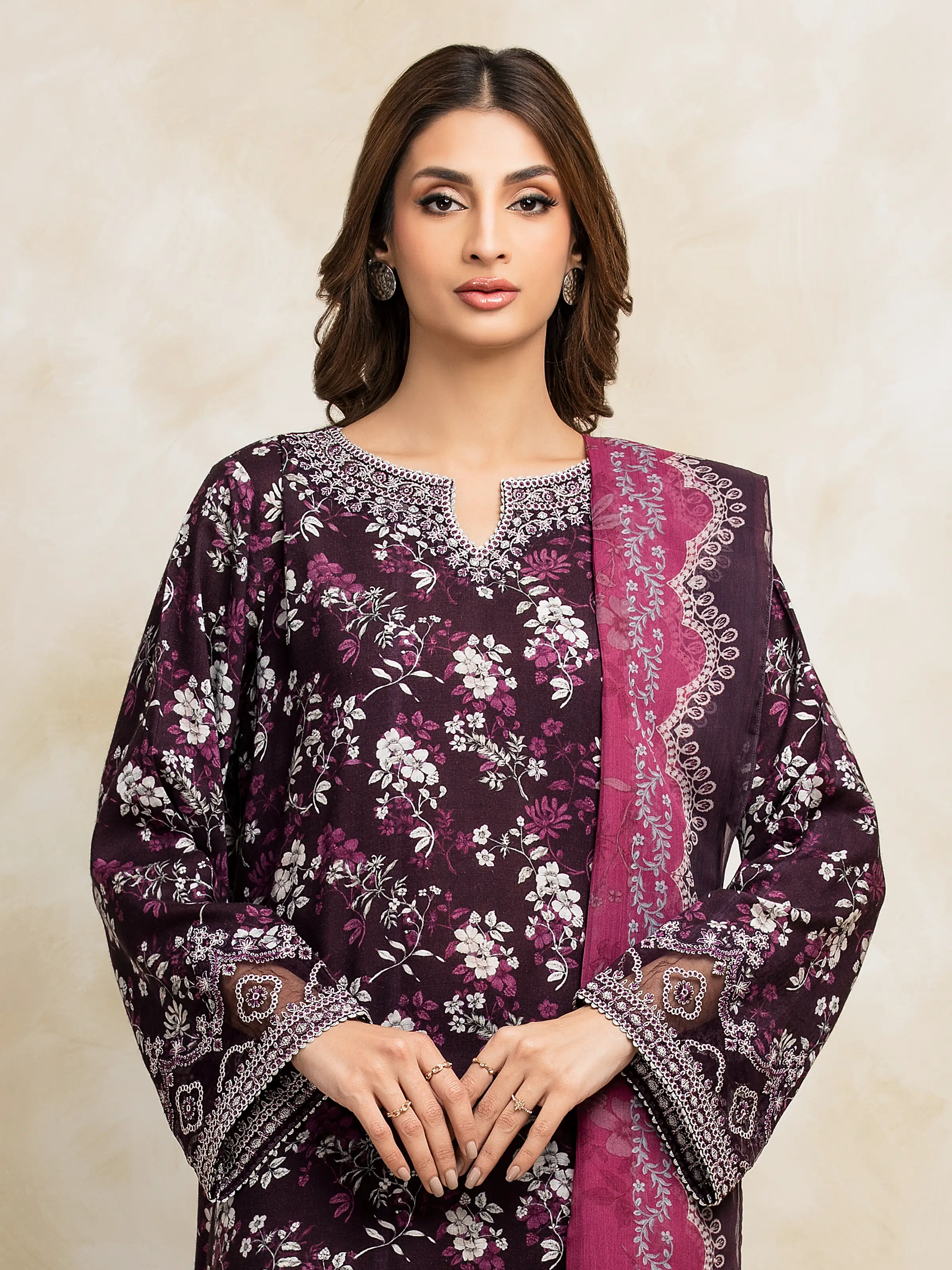 Unstitched Embroidered Raw Silk Suit - EWU5V16-30223-3P - Image 2
