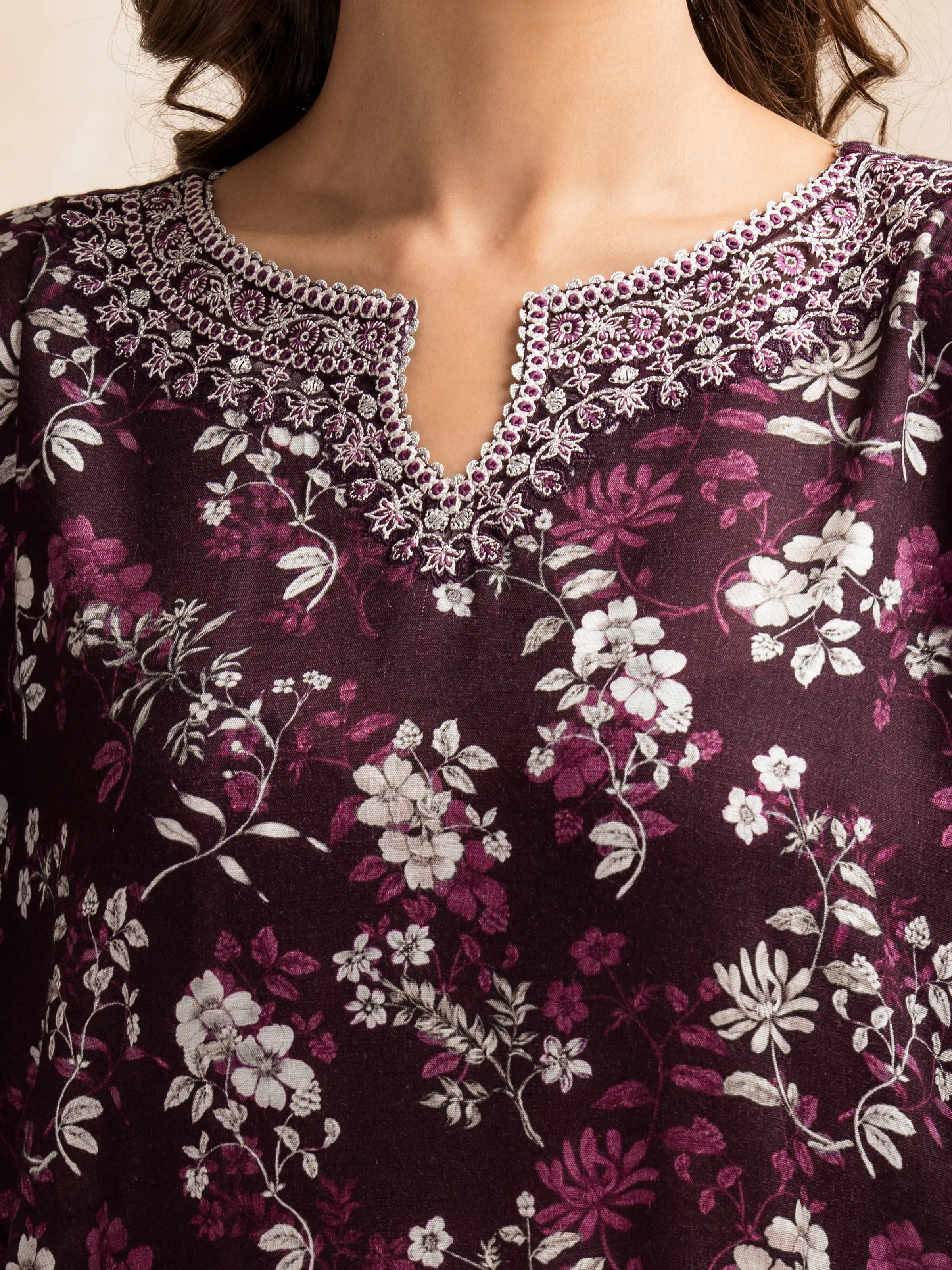 Unstitched Embroidered Raw Silk Suit - EWU5V16-30223-3P - Image 3