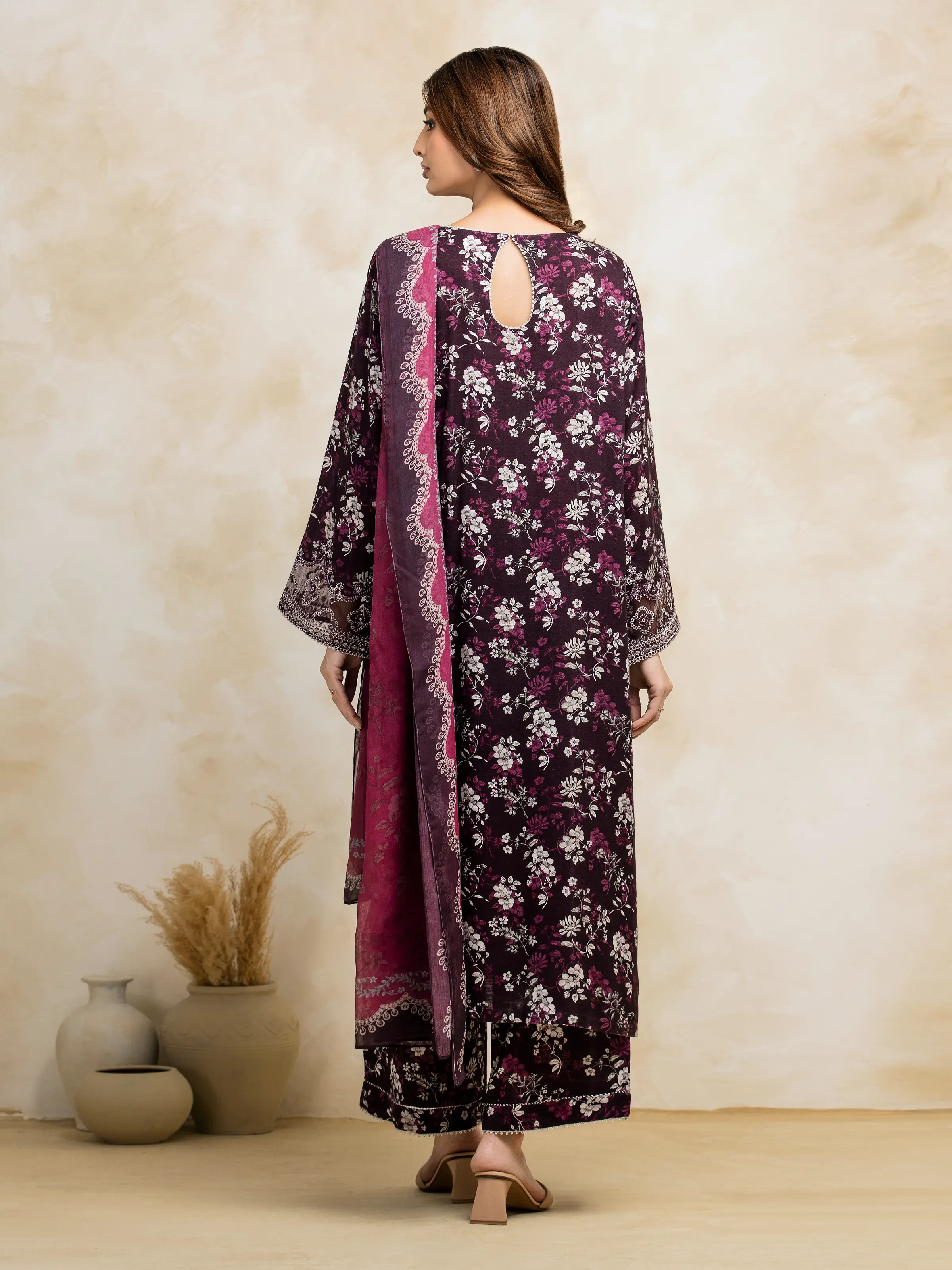 Unstitched Embroidered Raw Silk Suit - EWU5V16-30223-3P - Image 5