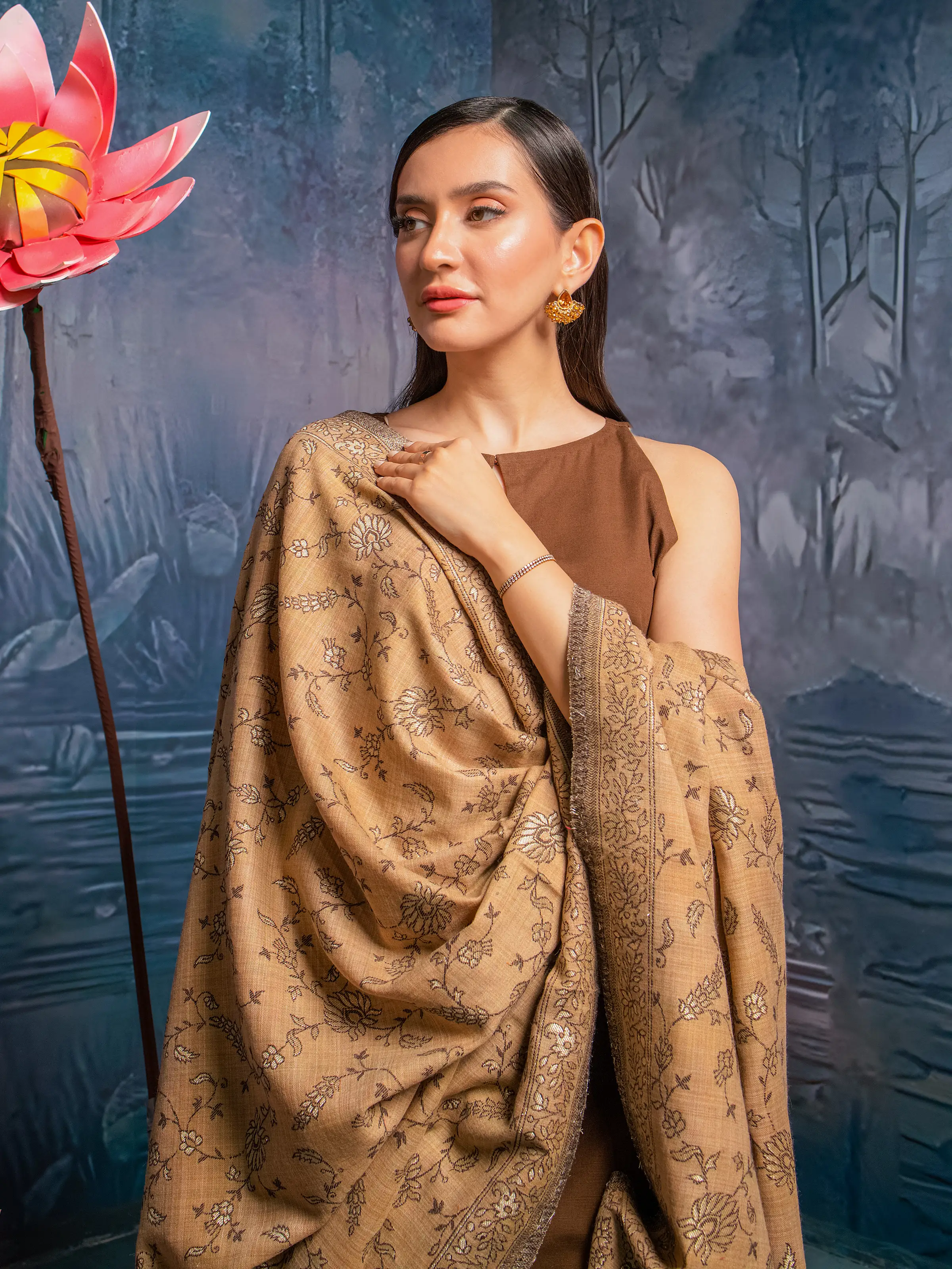 Pashmina Jacquard Zari Shawl - EWMS5-007 - Image 3