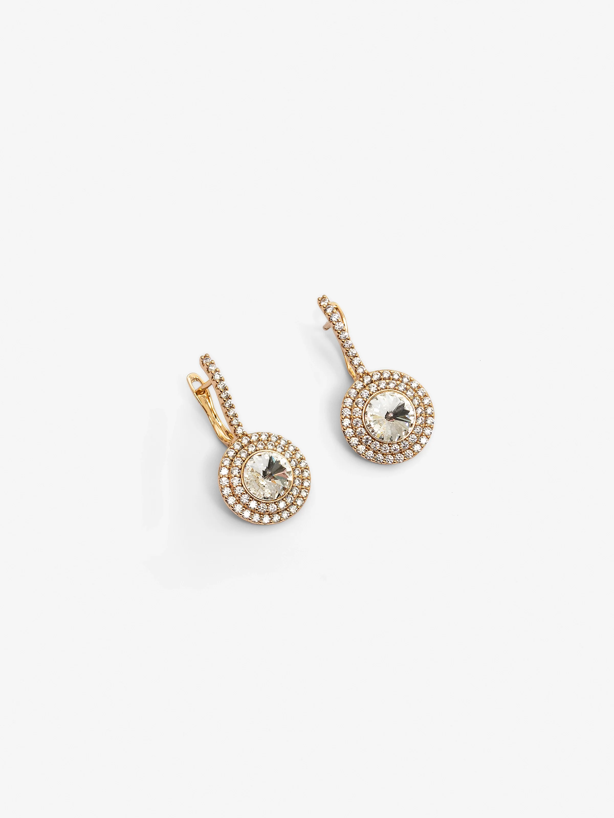 Blue Crystal Halo Drop Earrings - EAWE5-044 - Image 2