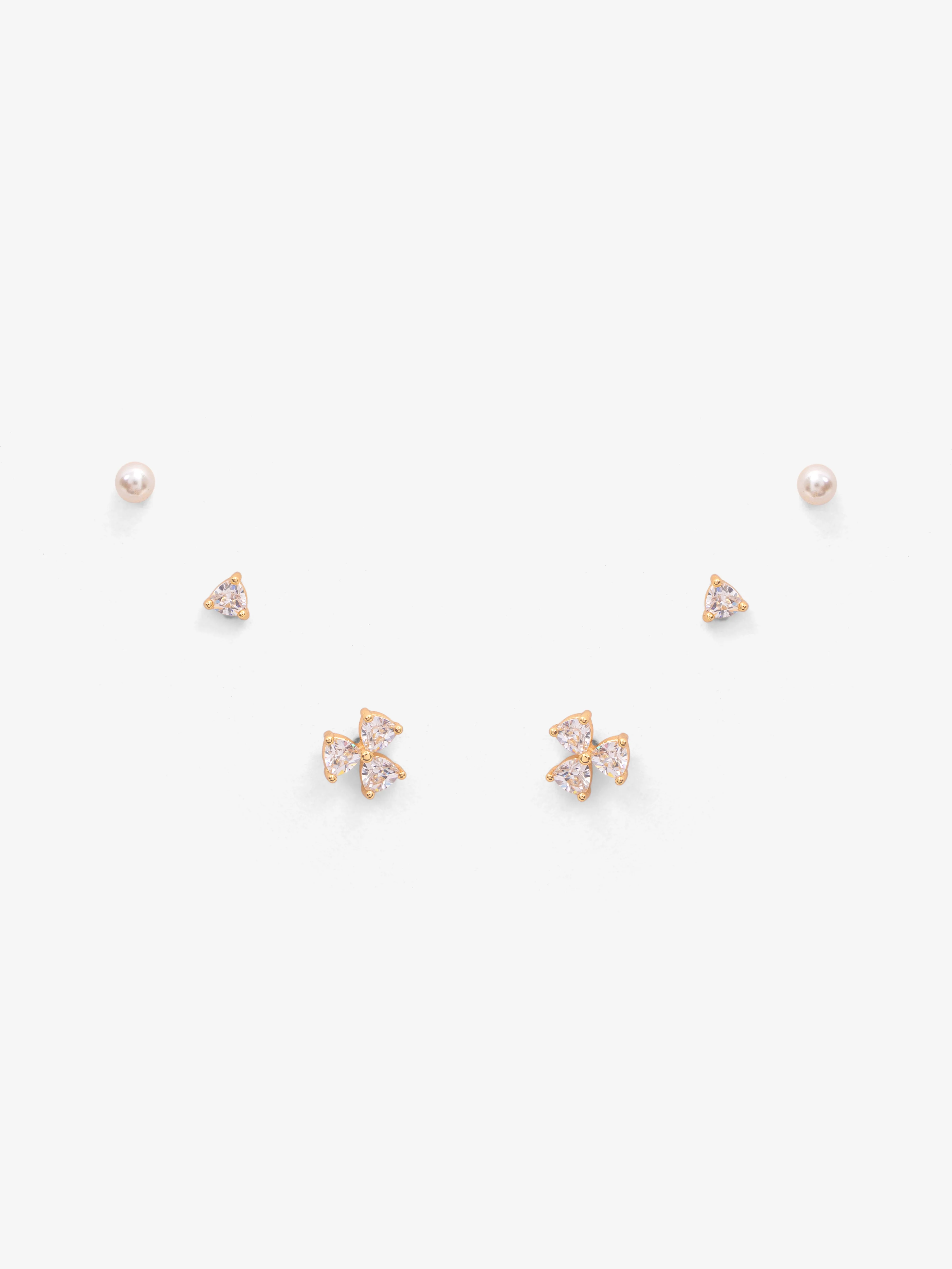Floral Drop Gold Earstuds Set - EAWE5-105