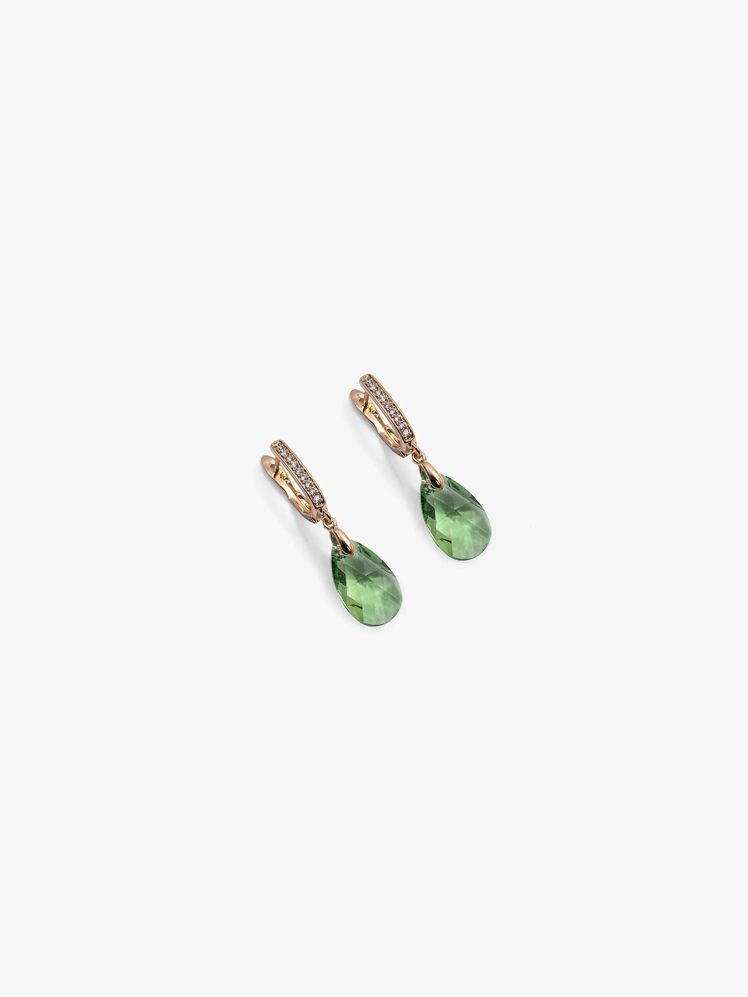 Green Teardrop Crystal Earrings - EAWE5-036 - Image 2