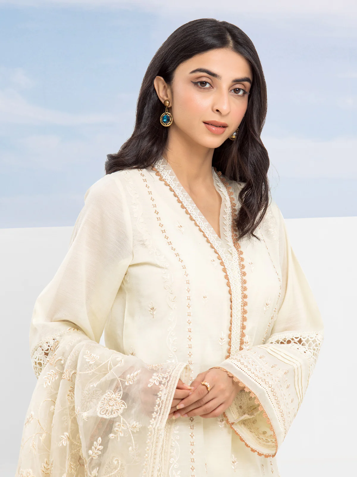 Unstitched Embroidered Chanderi Suit - EWU24V6-30116-3P - Image 3