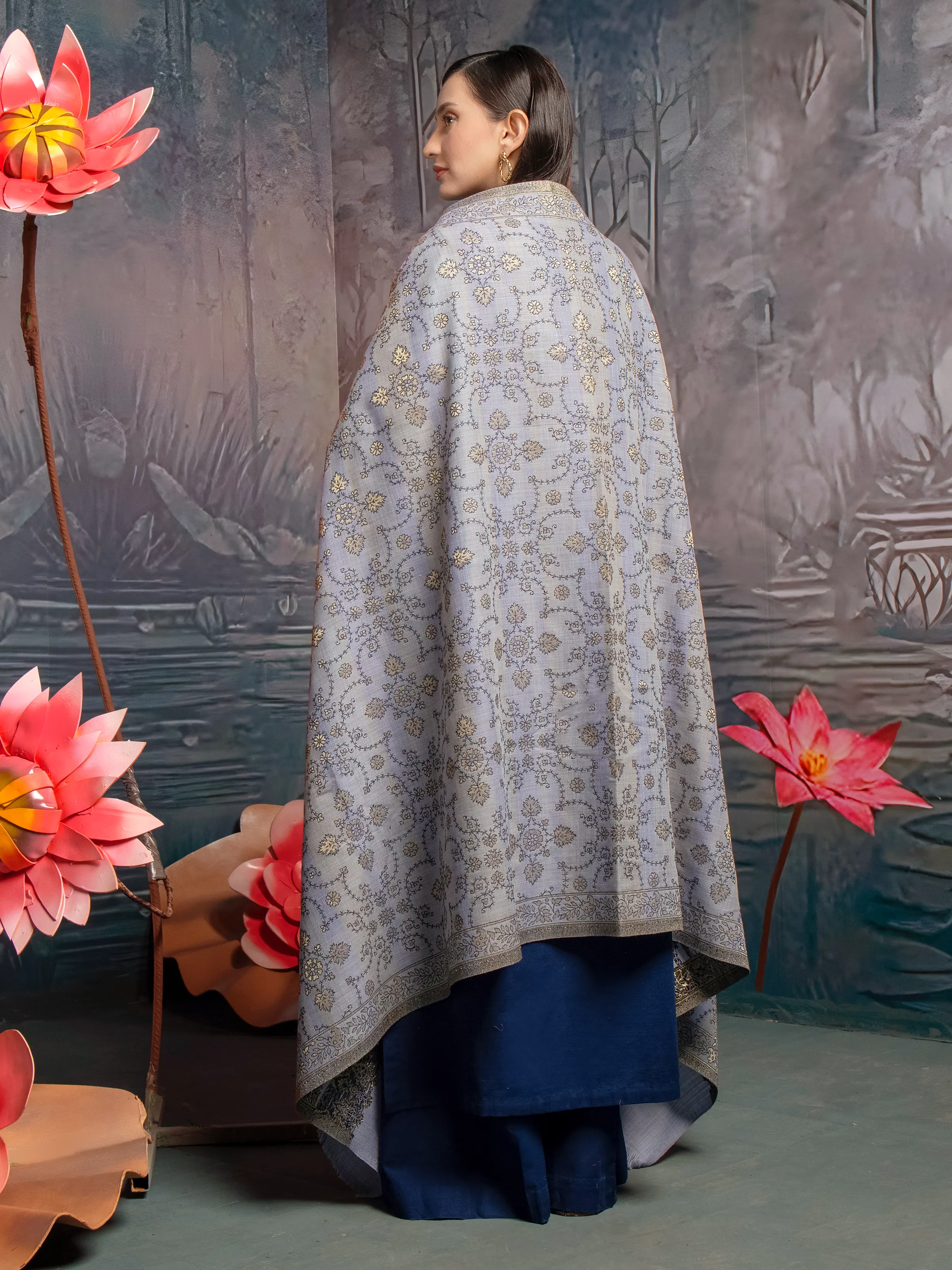 Pashmina Jacquard Zari Shawl- EWMS5-004 - Image 2