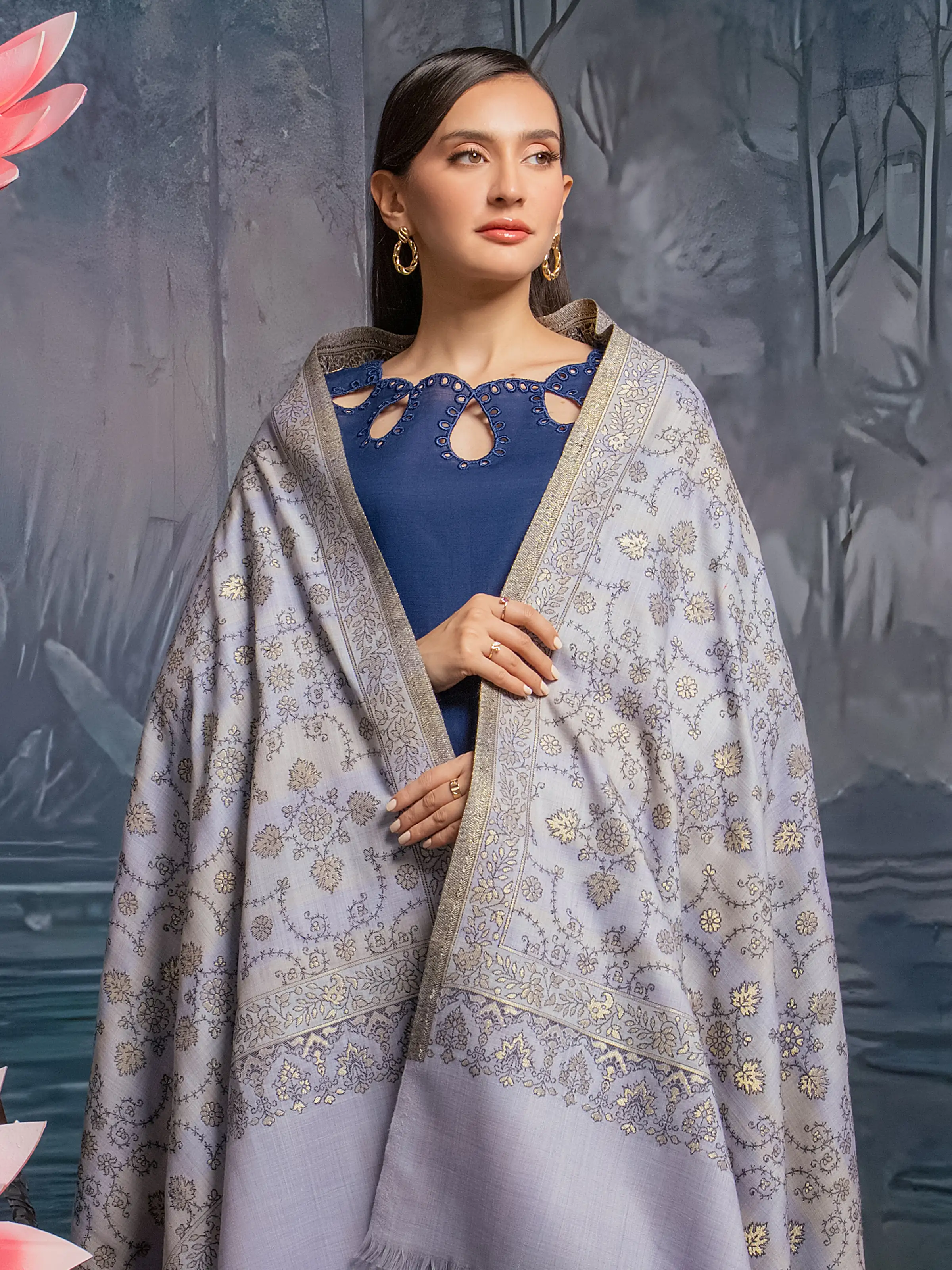 Pashmina Jacquard Zari Shawl- EWMS5-004 - Image 3