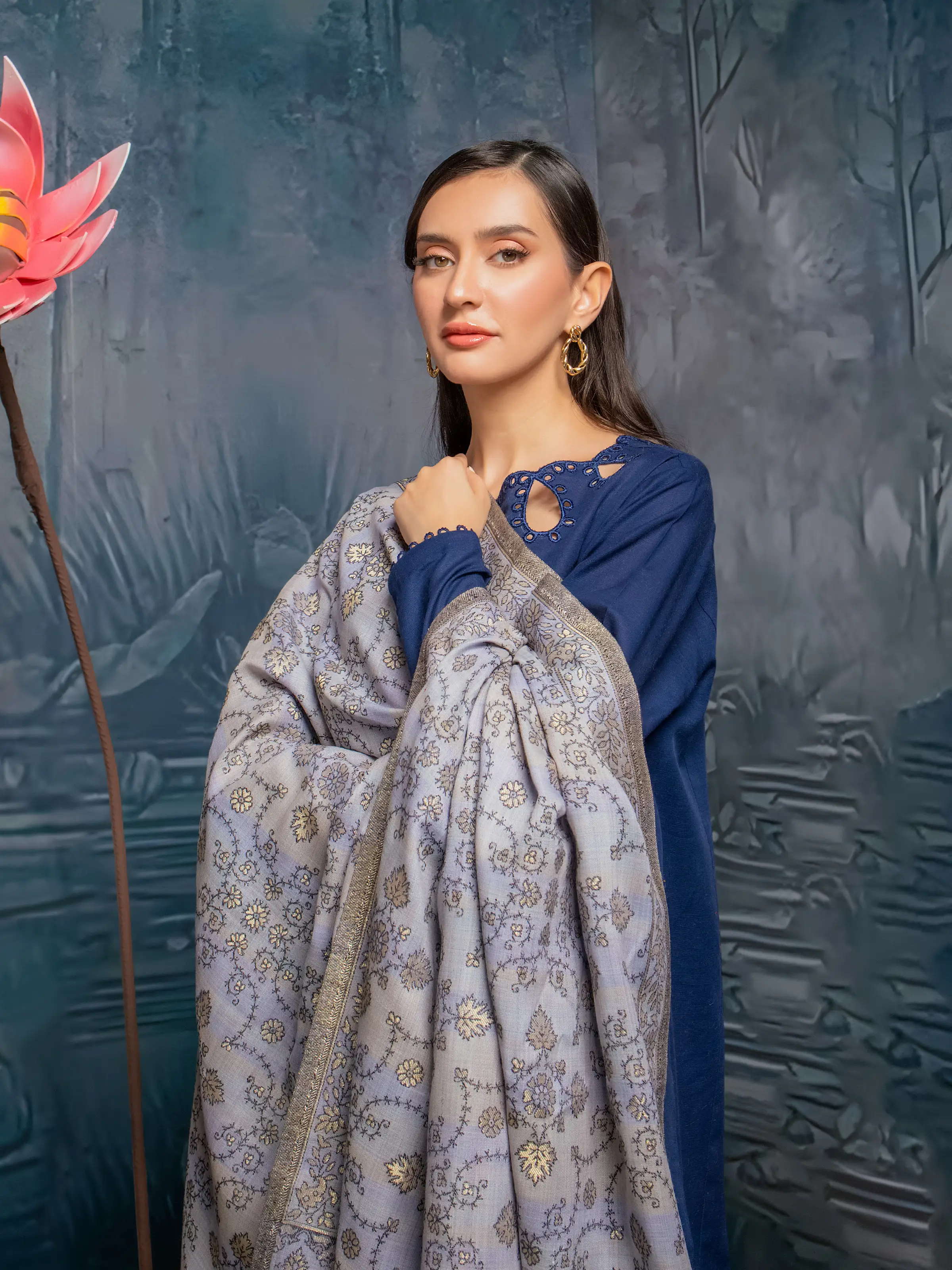 Pashmina Jacquard Zari Shawl- EWMS5-004 - Image 4
