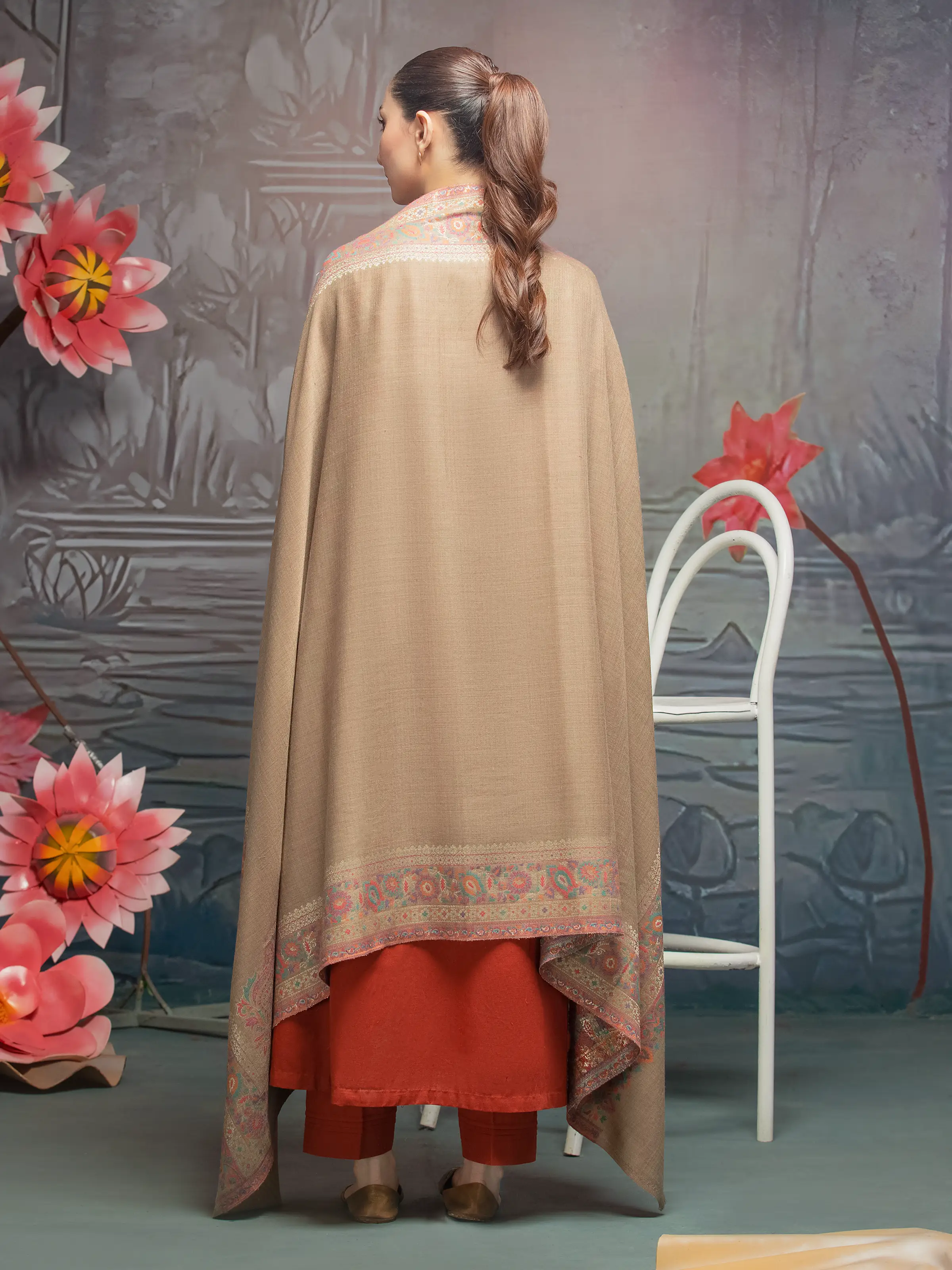 Pashmina Jacquard Zari Shawl - EWMS5-008 - Image 2