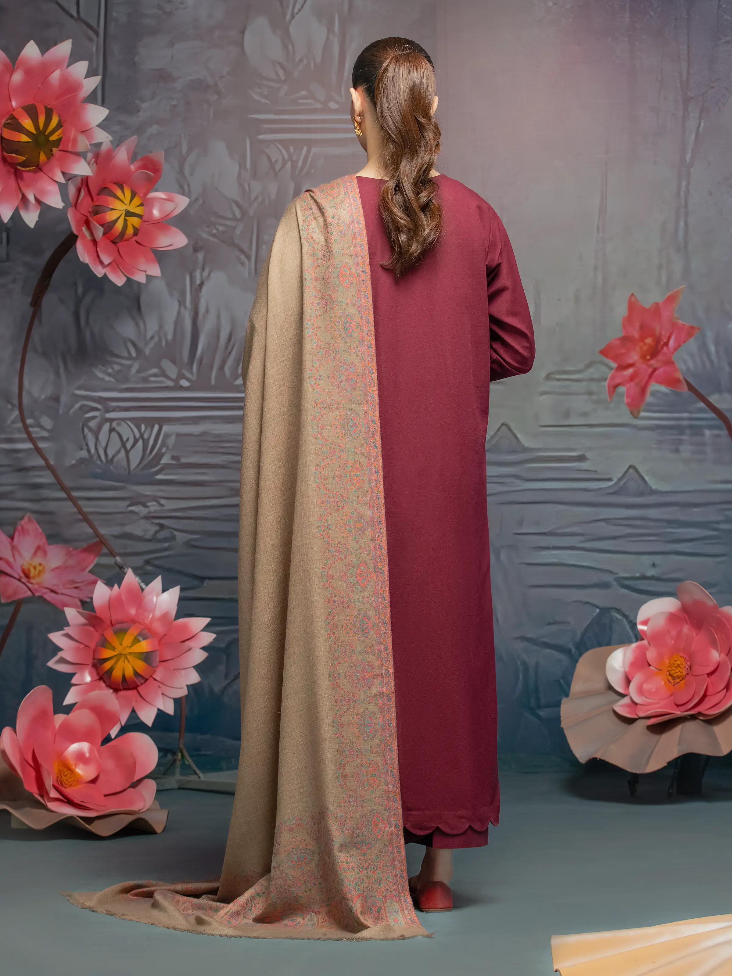 Pashmina Jacquard Zari Shawl - EWMS5-016 - Image 2