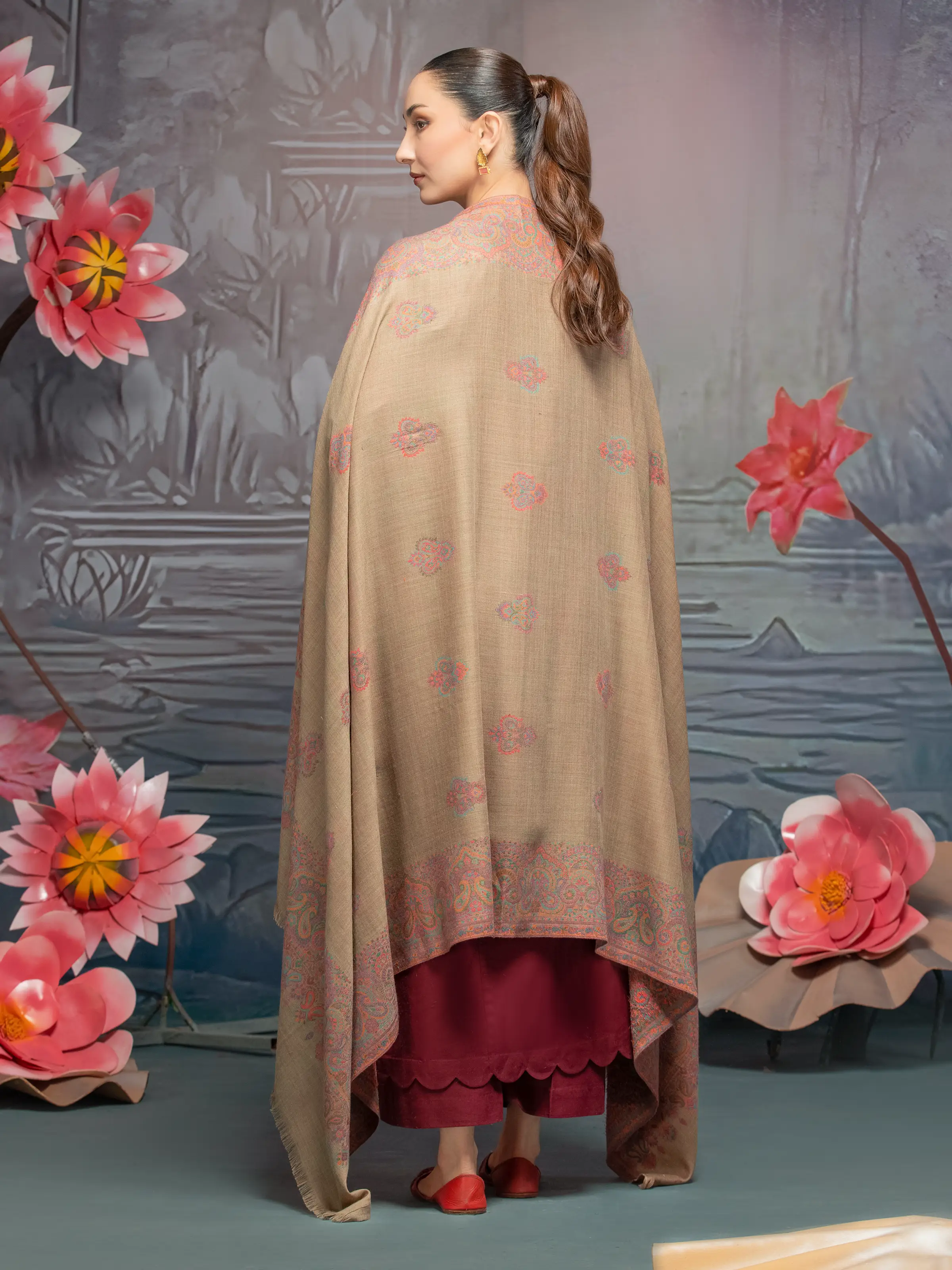 Pashmina Jacquard Zari Shawl - EWMS5-018 - Image 2