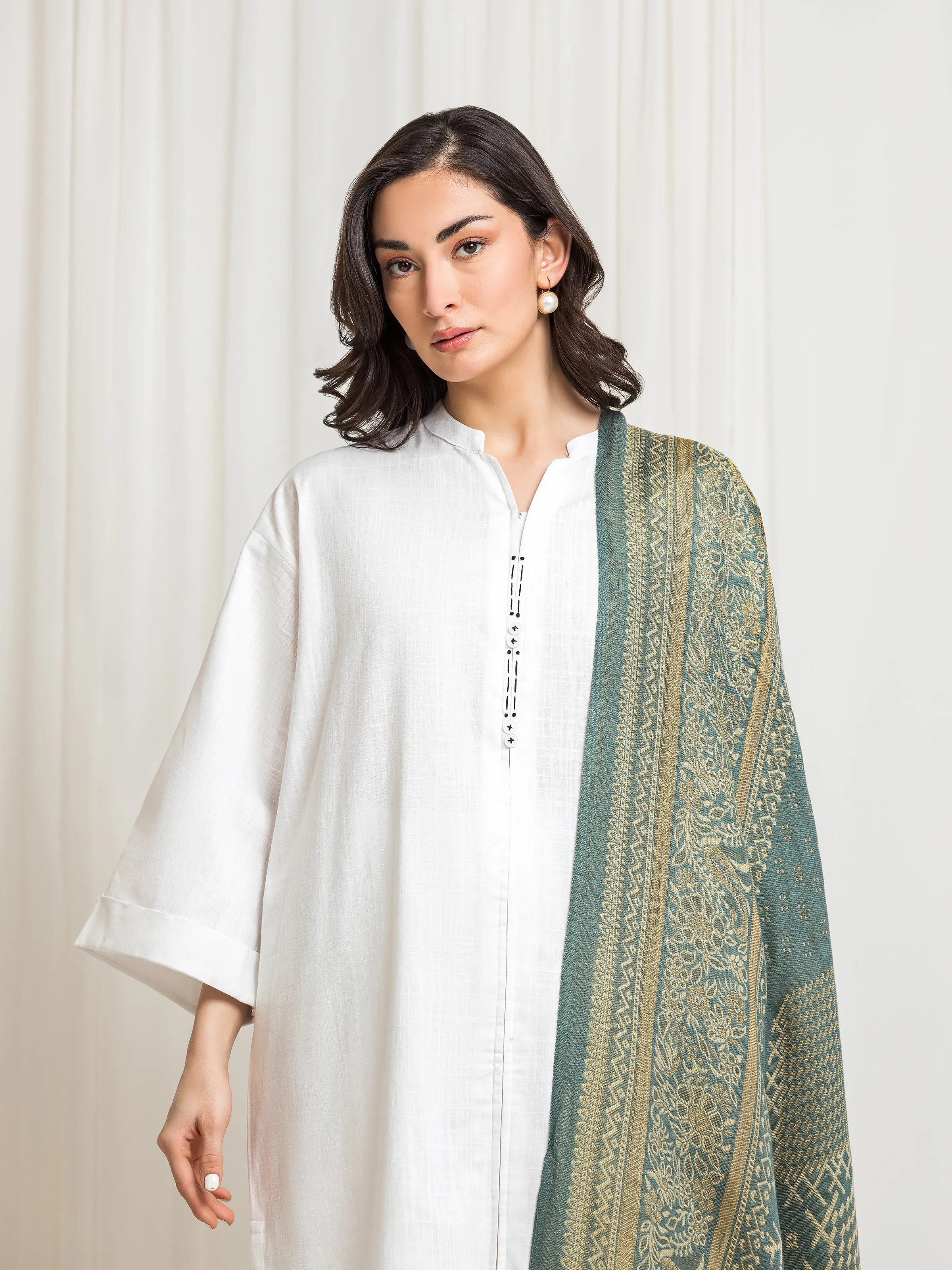 Women's Light Green Shawl - EWMSJ5-001 - Image 2