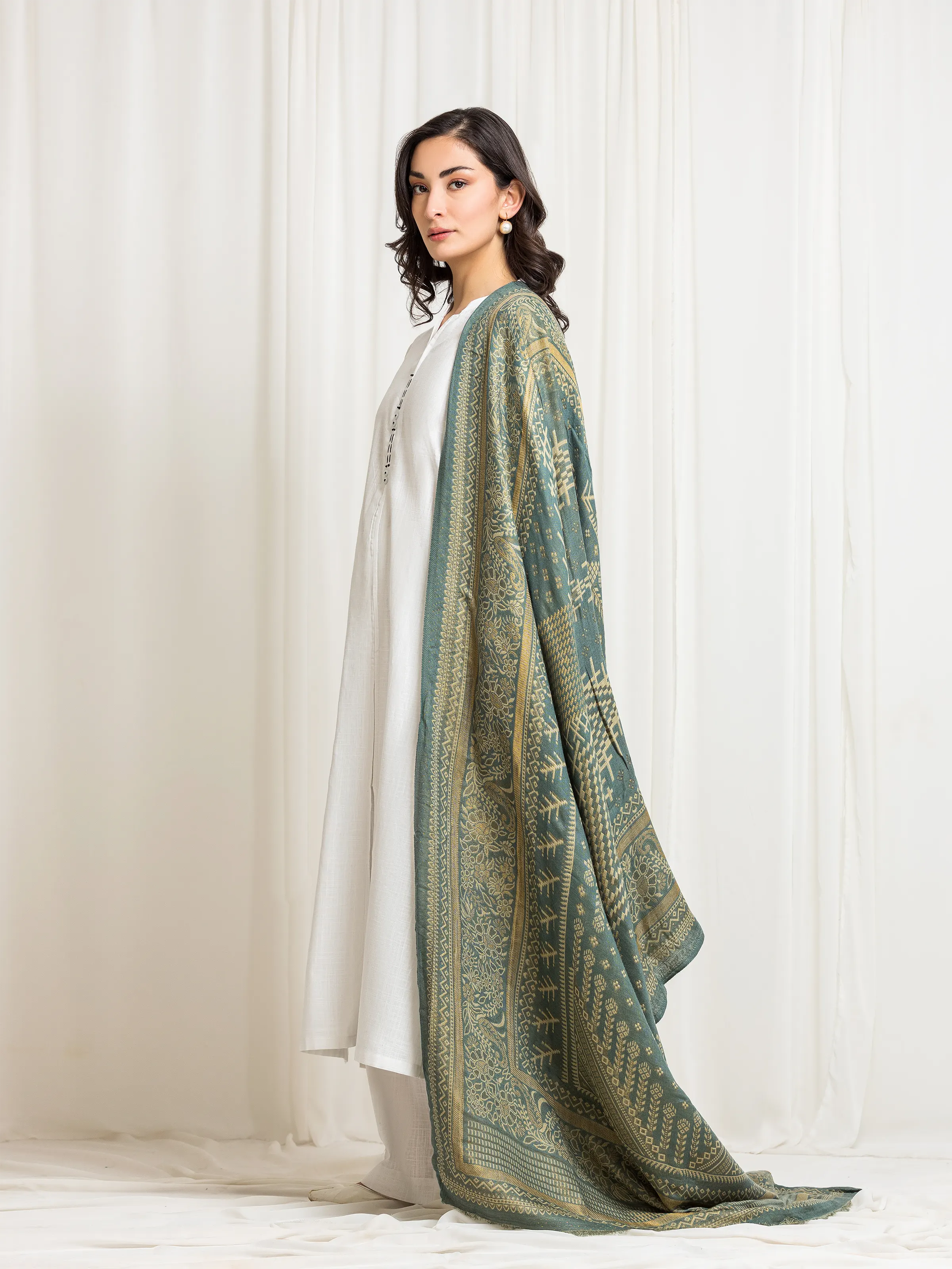 Women's Light Green Shawl - EWMSJ5-001 - Image 3