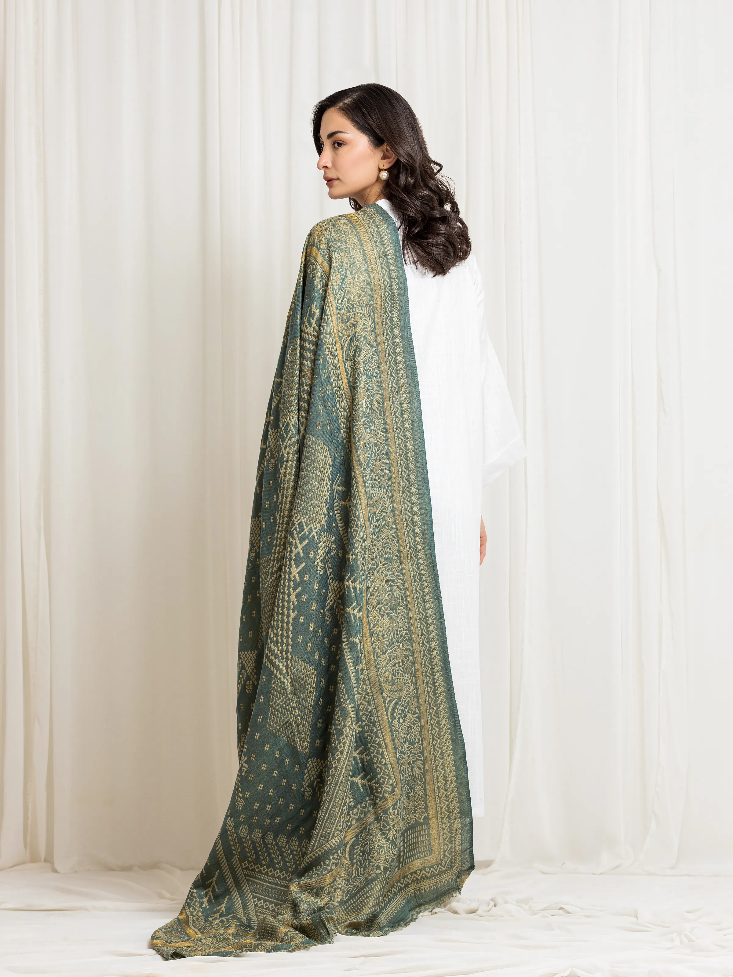 Women's Light Green Shawl - EWMSJ5-001 - Image 4