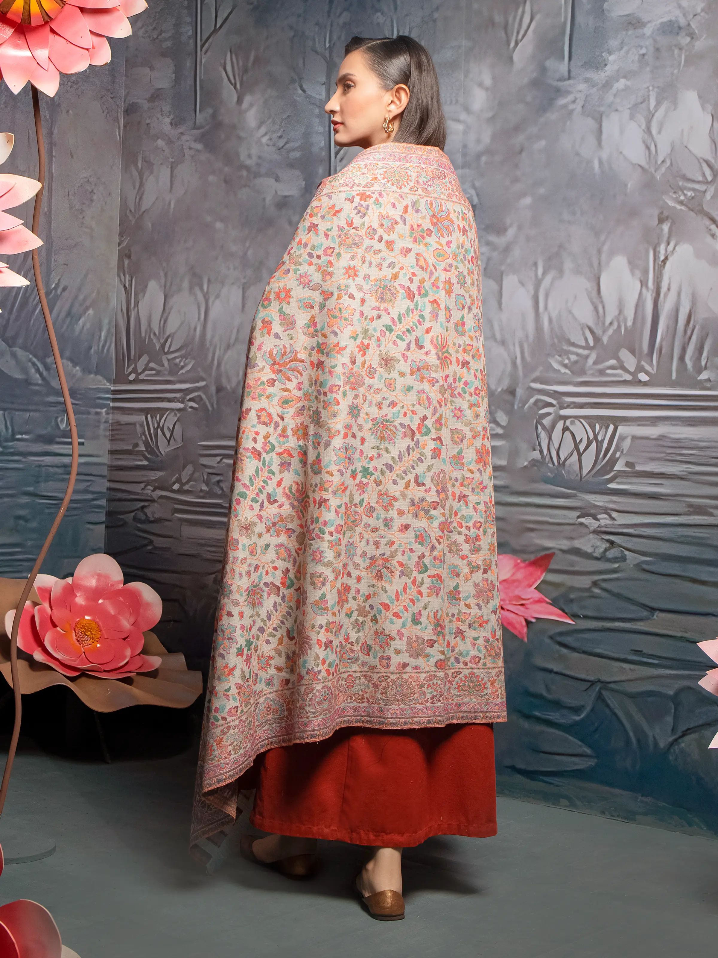 Pashmina Jacquard Zari Shawl - EWMS5-023 - Image 2