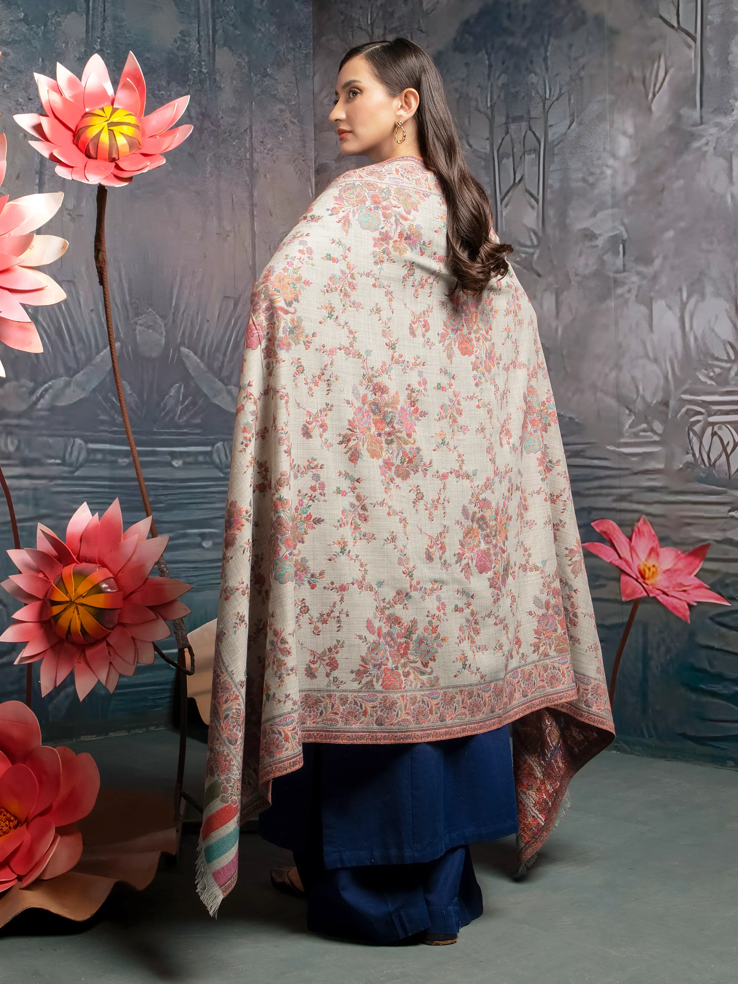 Pashmina Jacquard Zari Shawl - EWMS5-025 - Image 2