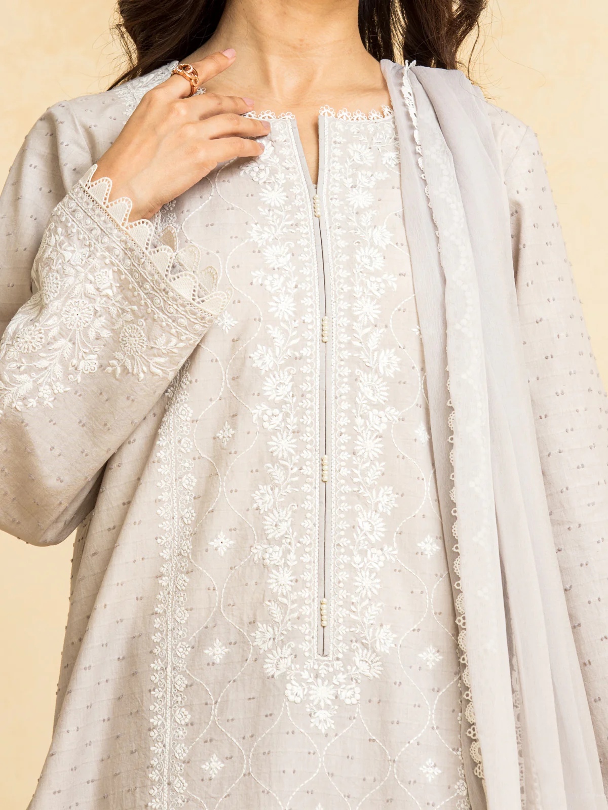 Unstitched Embroidered Dobby Suit - EWU24V7-28777-3P - Image 3