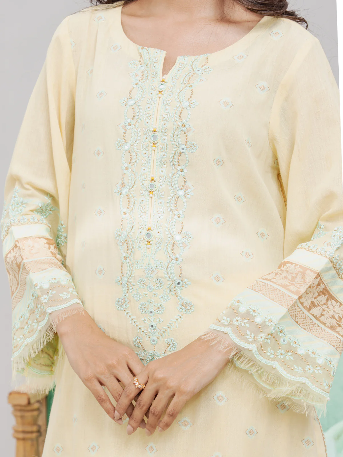 Unstitched Embroidered Jacquard Suit - EWU24V3-26732-3P - Image 2