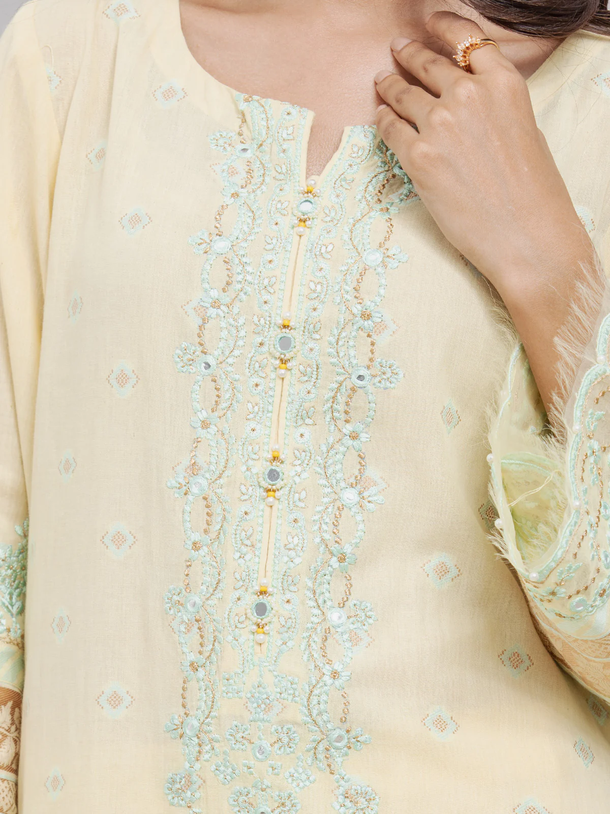 Unstitched Embroidered Jacquard Suit - EWU24V3-26732-3P - Image 3