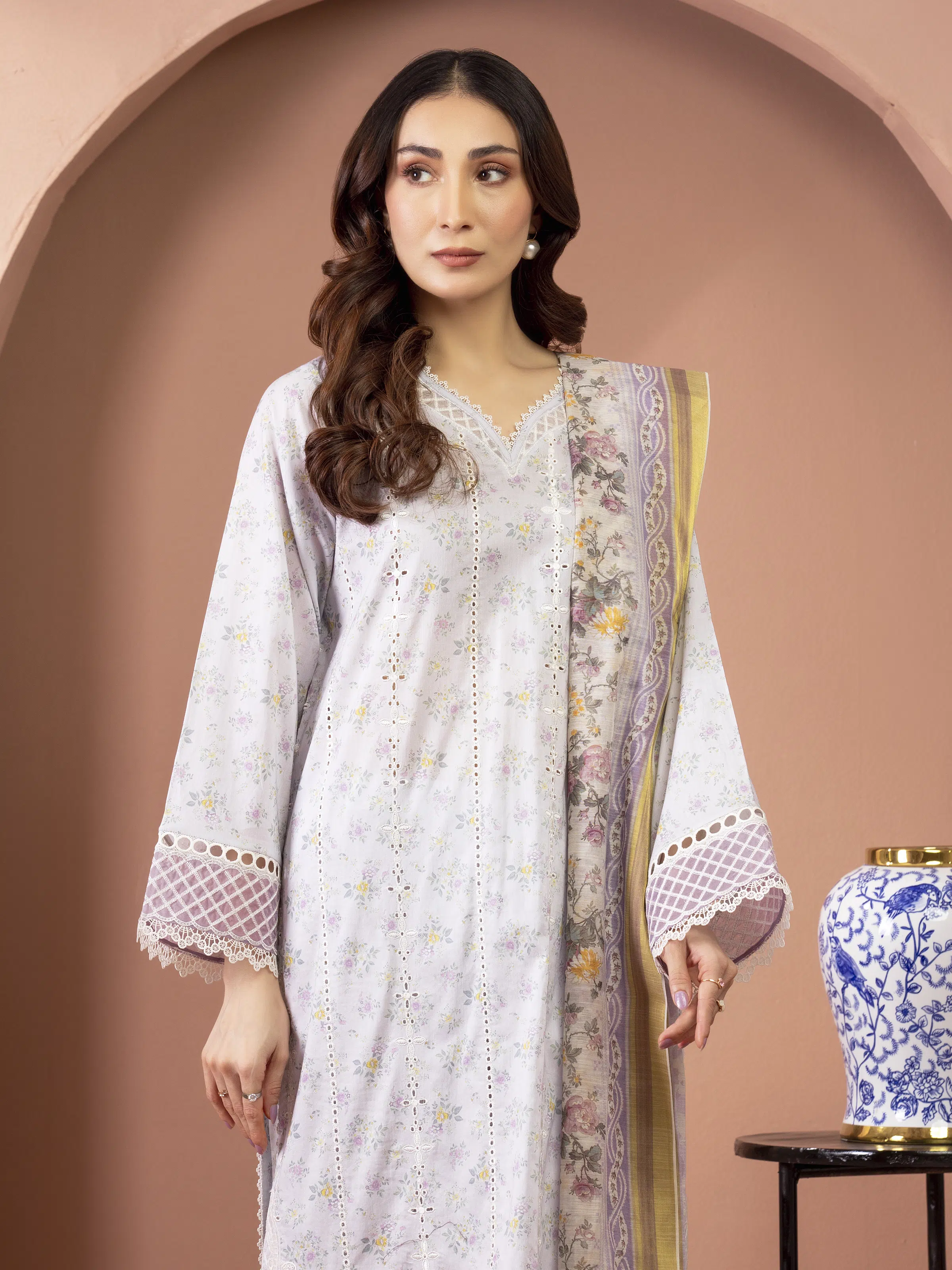 Unstitched Embroidered Lawn Suit - EWU5V1-31450-3P - Image 2
