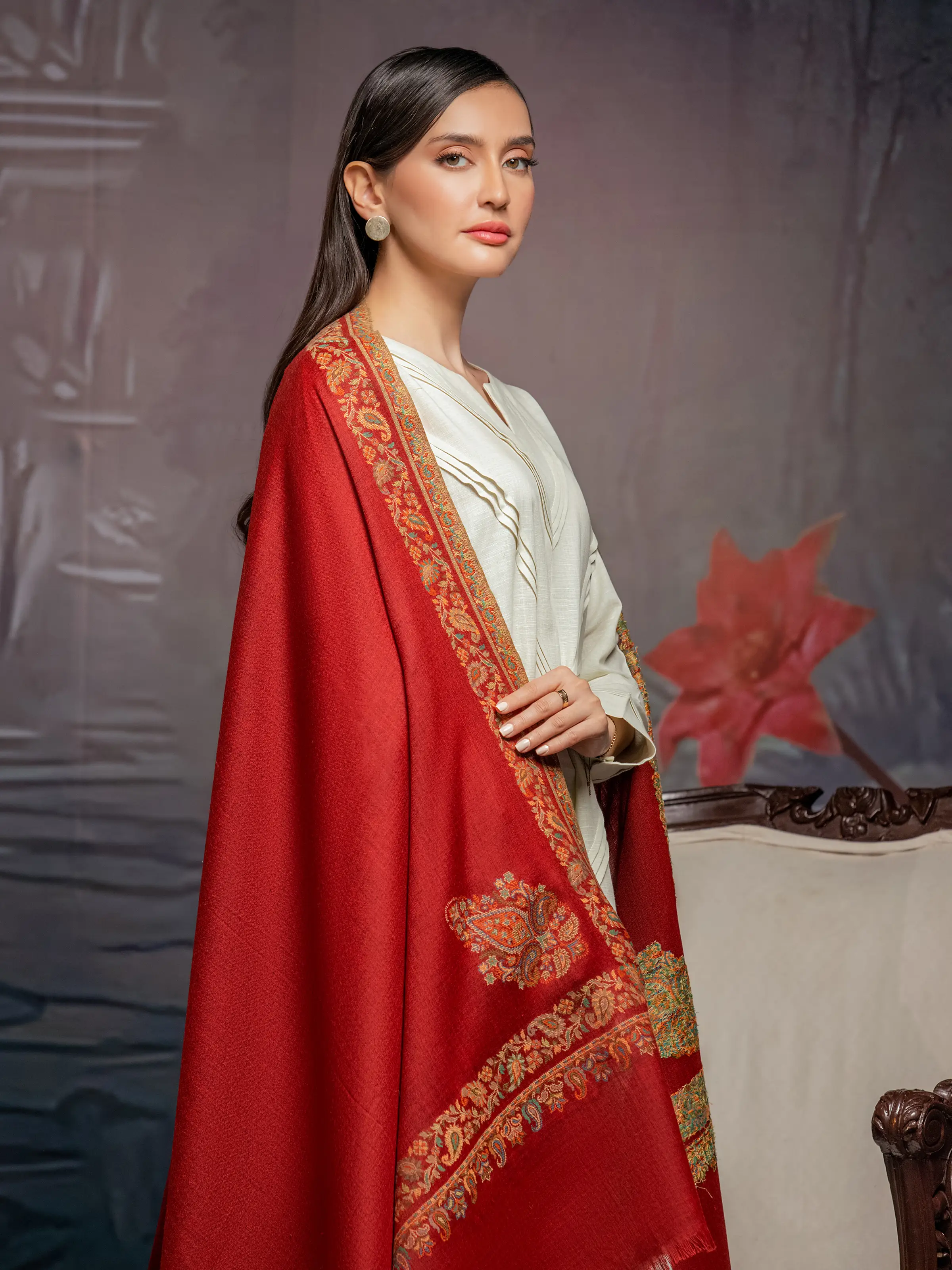 Pashmina Jacquard Zari Shawl - EWMS5-014 - Image 3