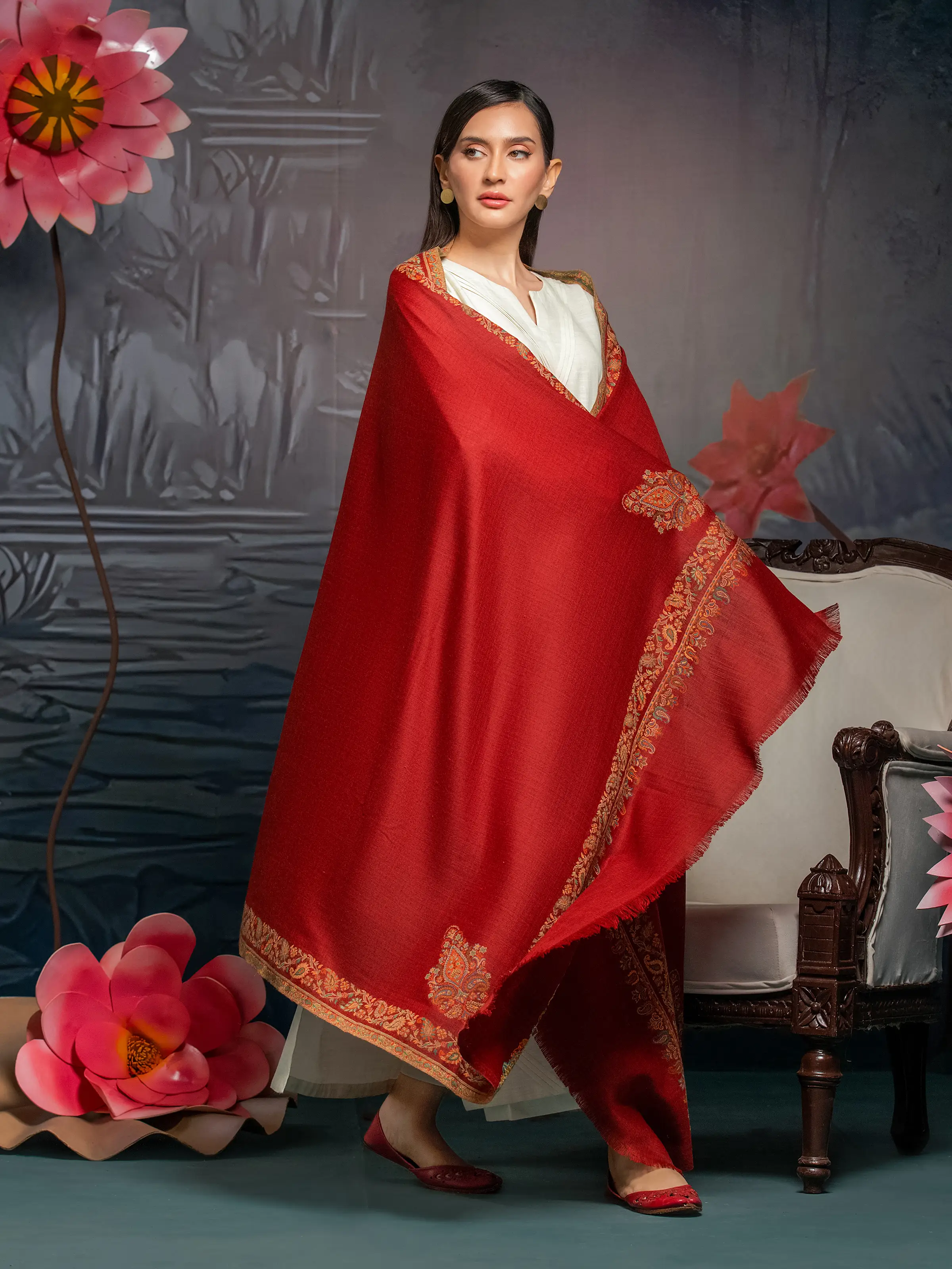 Pashmina Jacquard Zari Shawl - EWMS5-014 - Image 4