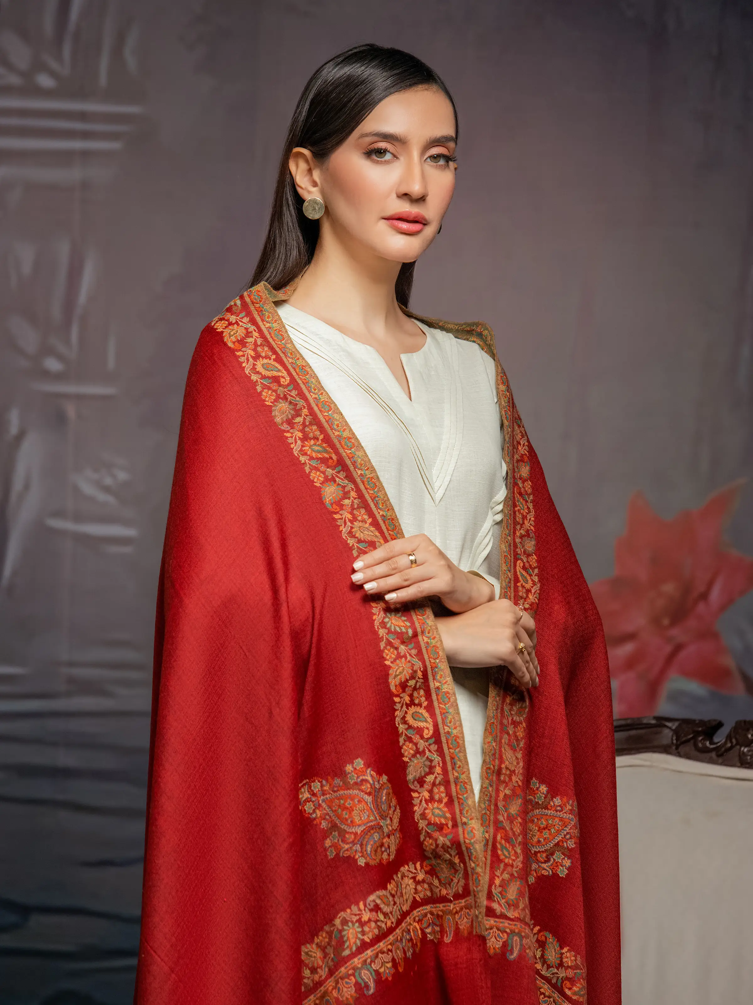Pashmina Jacquard Zari Shawl - EWMS5-014 - Image 5