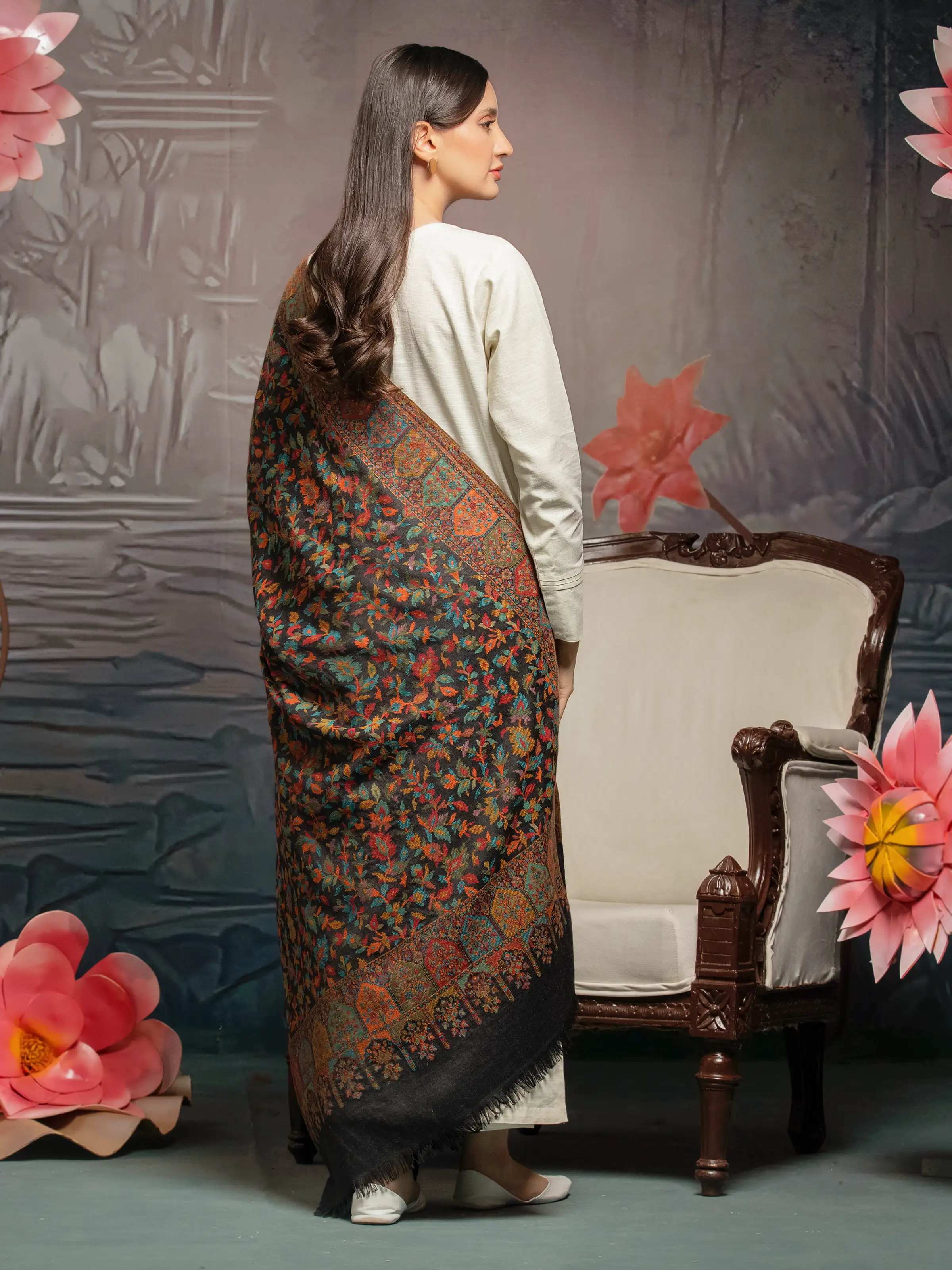 Pashmina Jacquard Zari Shawl - EWMS5-031 - Image 2