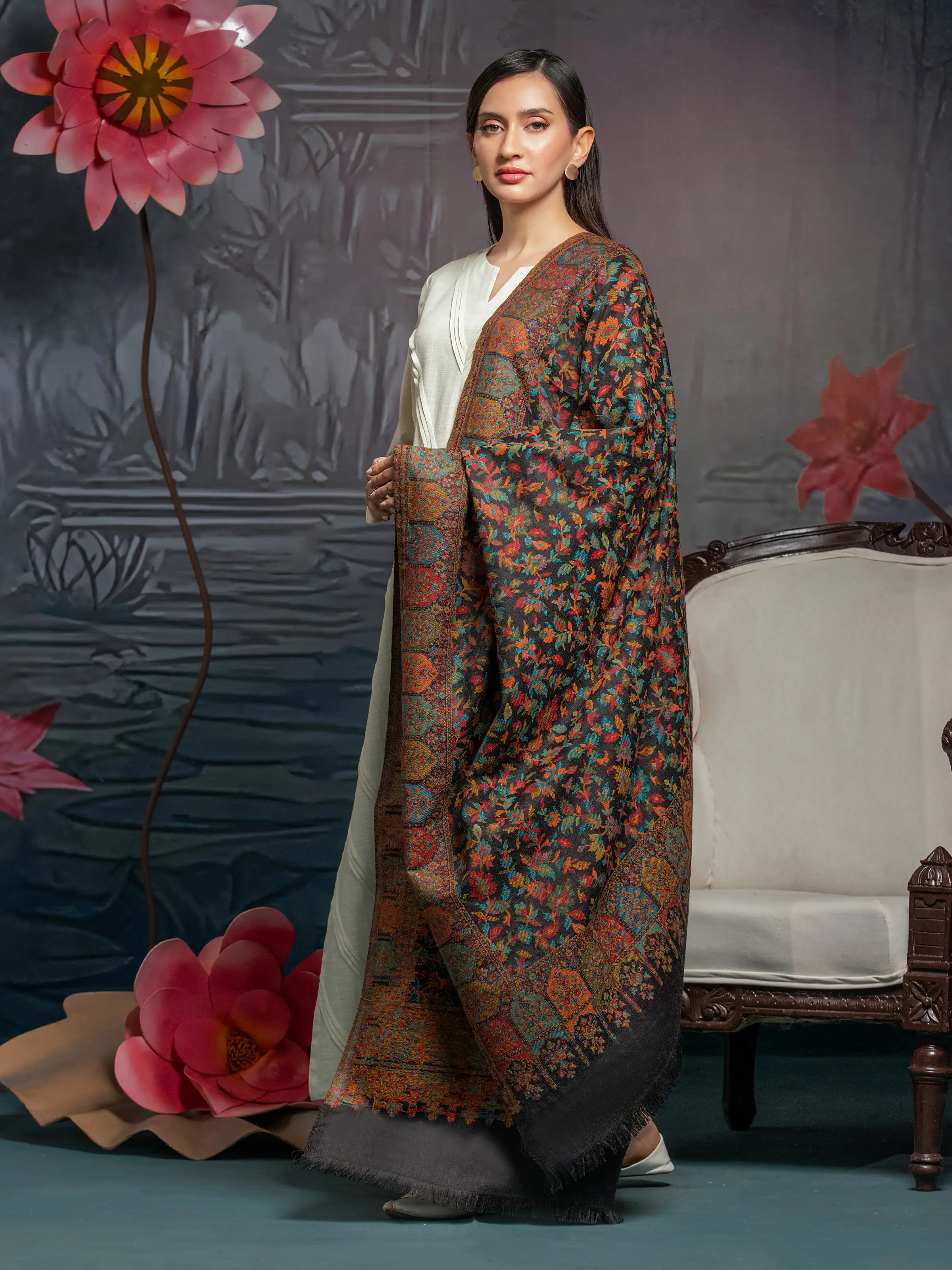 Pashmina Jacquard Zari Shawl - EWMS5-031 - Image 3