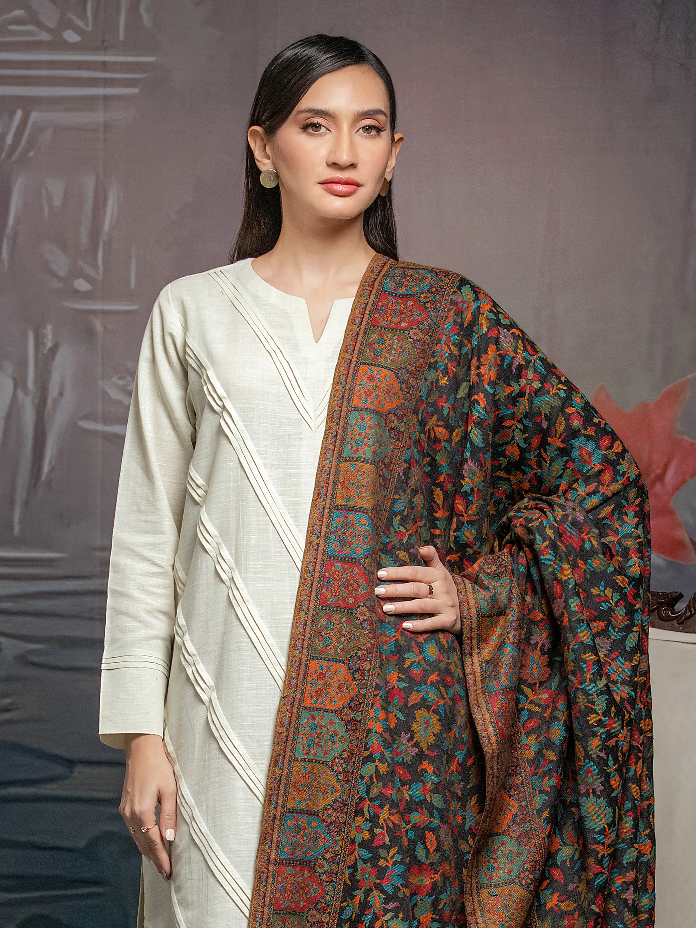 Pashmina Jacquard Zari Shawl - EWMS5-031 - Image 4
