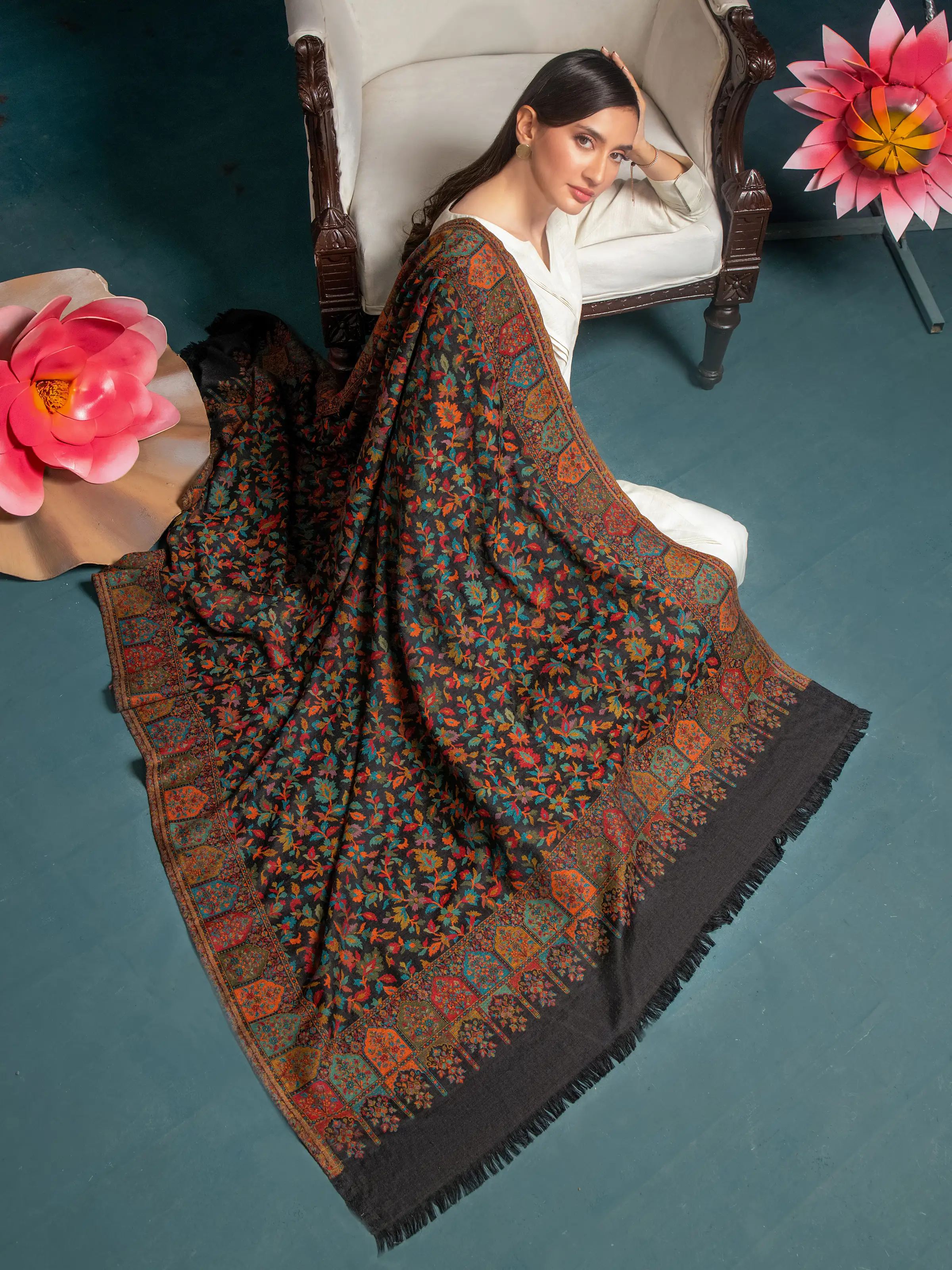 Pashmina Jacquard Zari Shawl - EWMS5-031 - Image 5