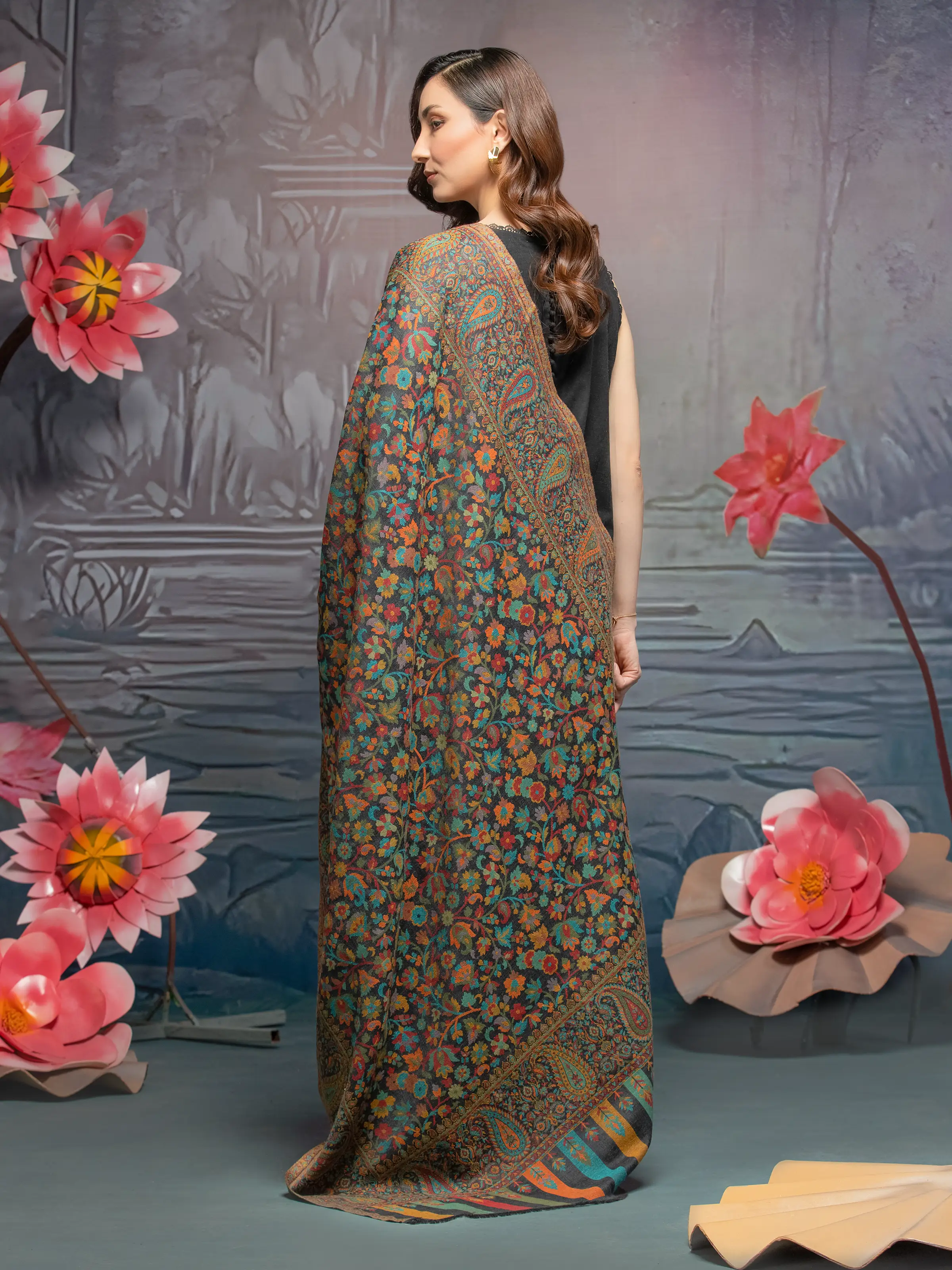 Pashmina Jacquard Zari Shawl - EWMS5-037 - Image 2
