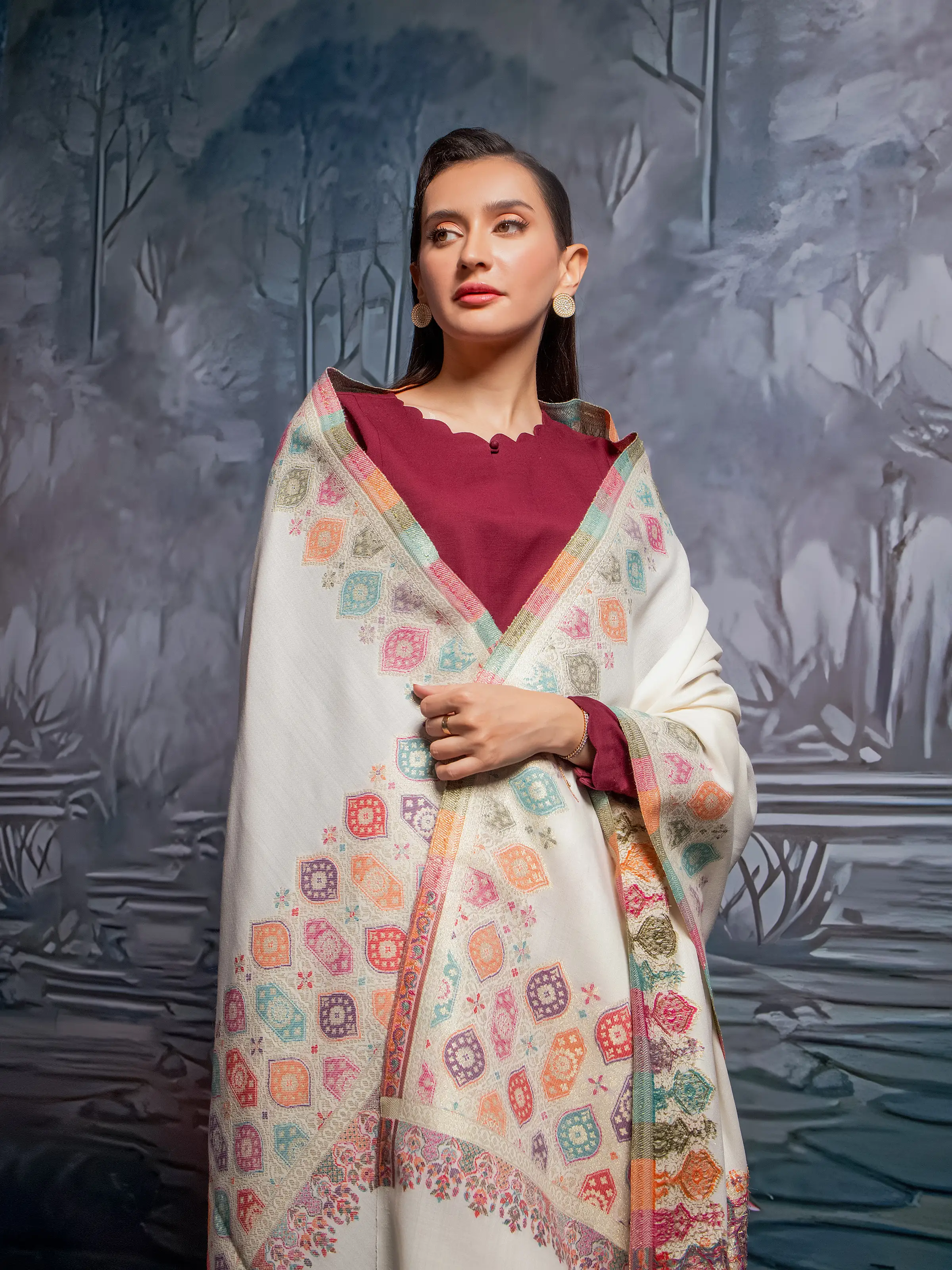 Pashmina Jacquard Zari Shawl - EWMS5-003 - Image 3