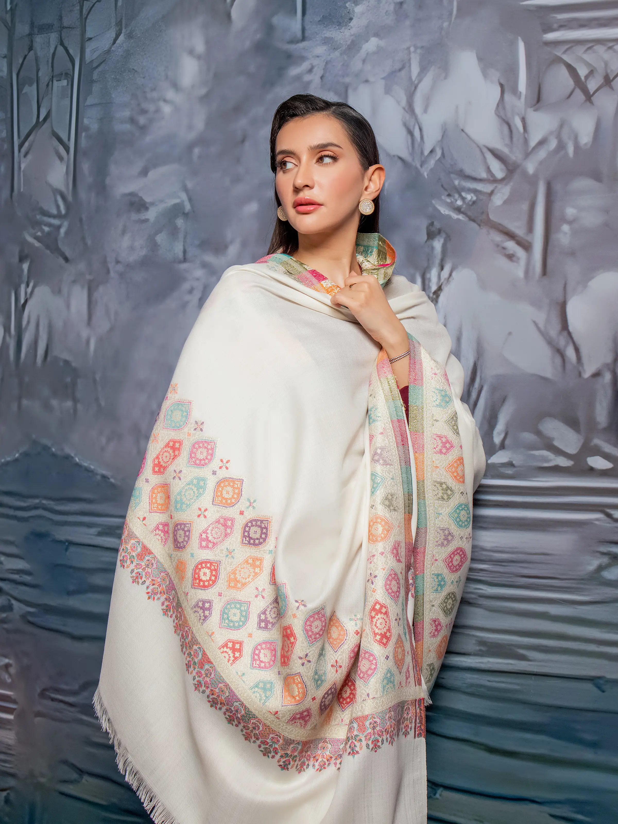 Pashmina Jacquard Zari Shawl - EWMS5-003 - Image 4