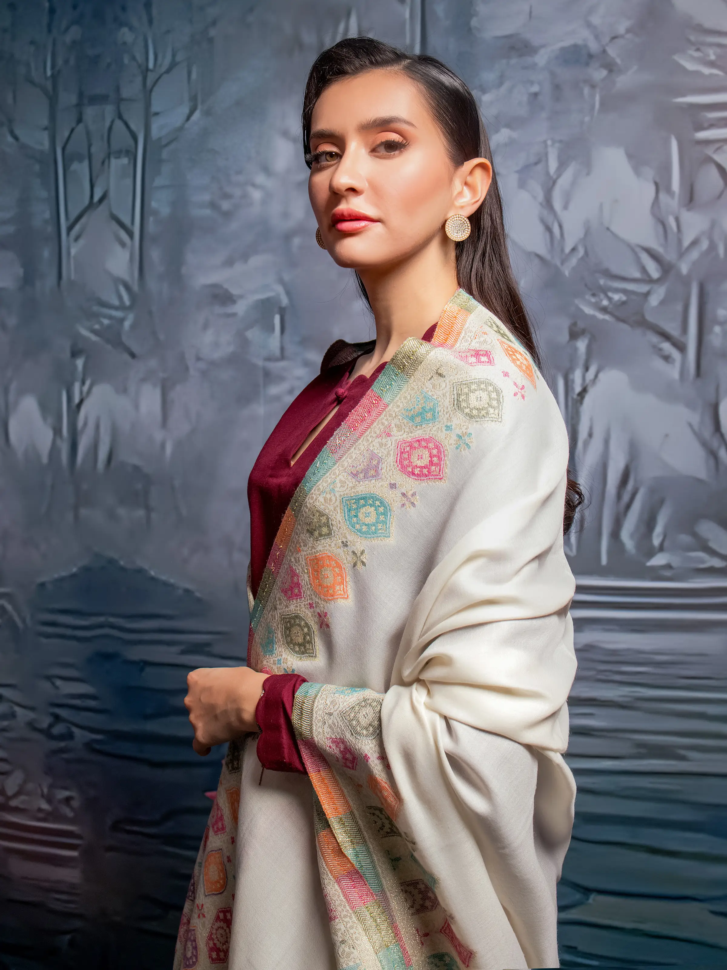 Pashmina Jacquard Zari Shawl - EWMS5-003 - Image 5