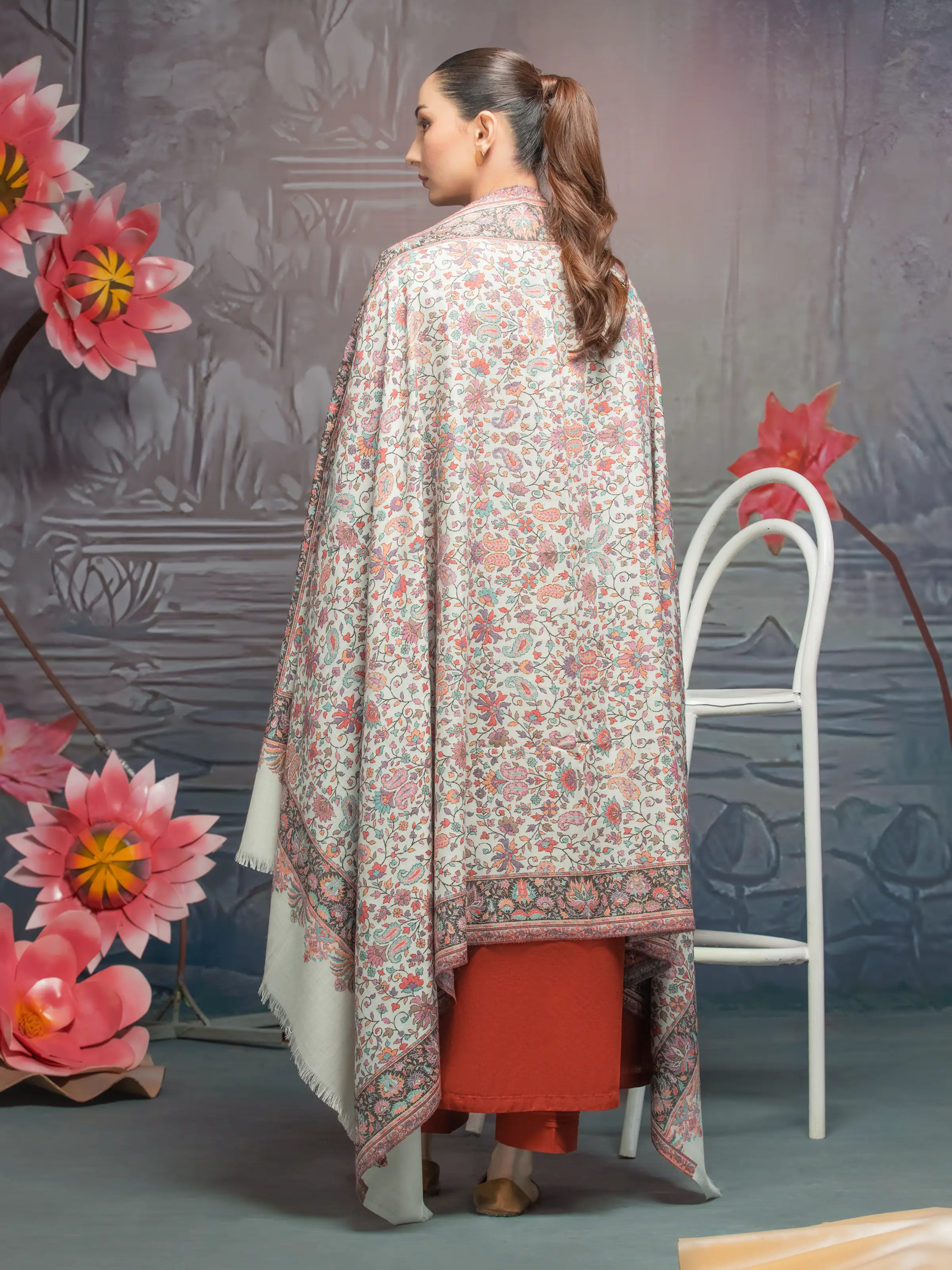 Pashmina Jacquard Zari Shawl - EWMS5-012 - Image 2