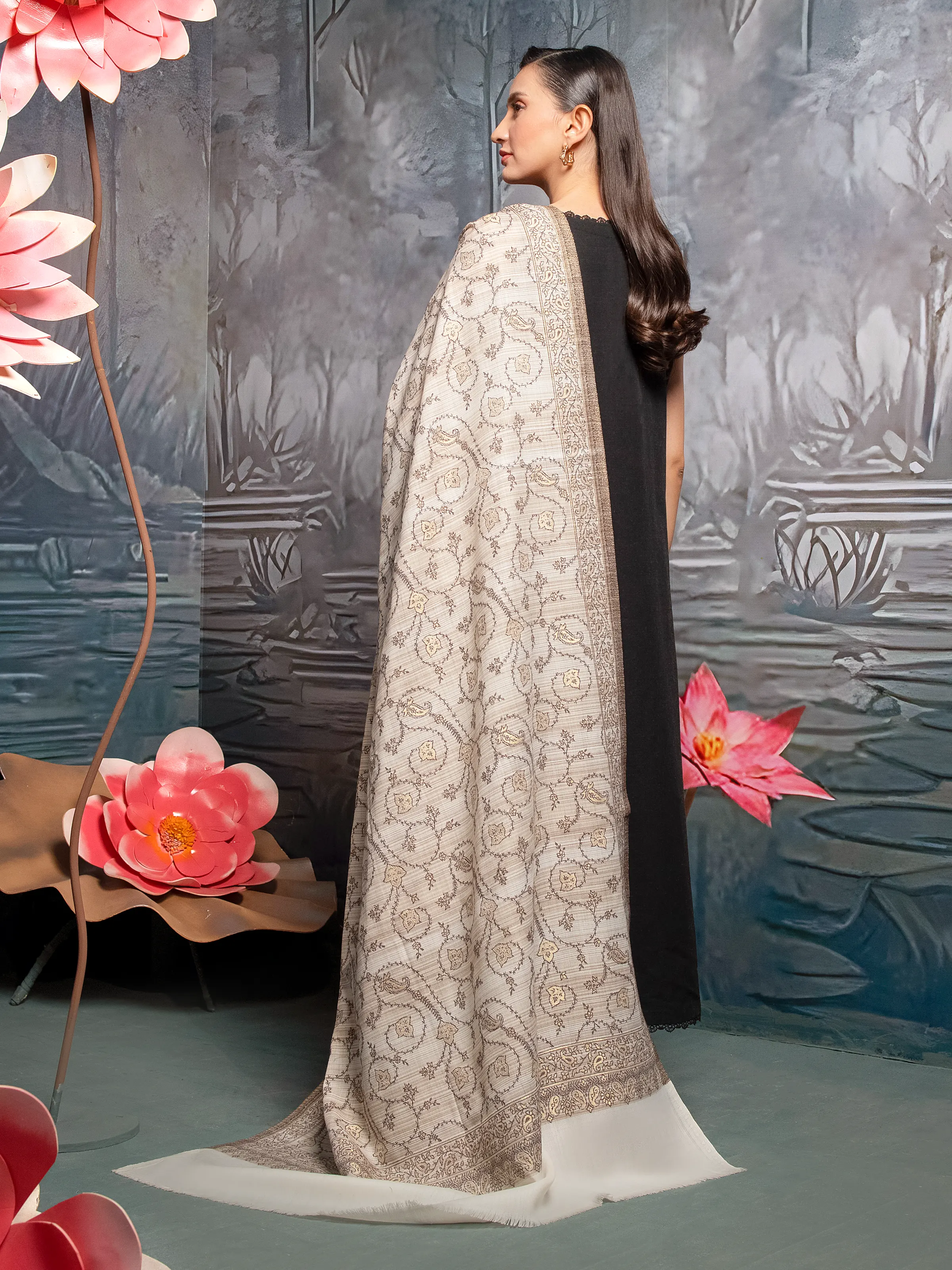 Pashmina Jacquard Zari Shawl - EWMS5-001 - Image 2